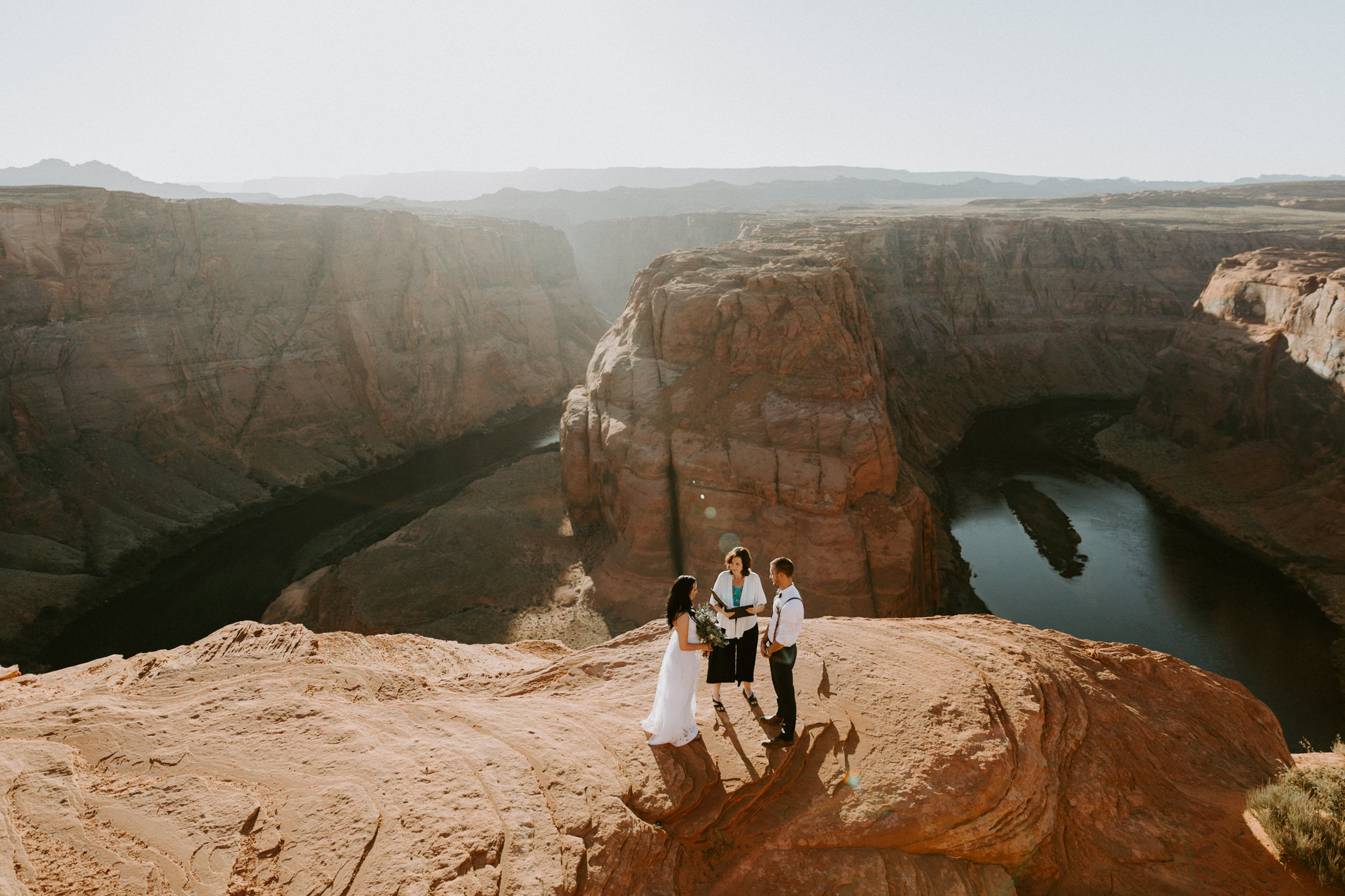 Intimate ceremony during elopement at Horseshoe Bend in Page Arizona