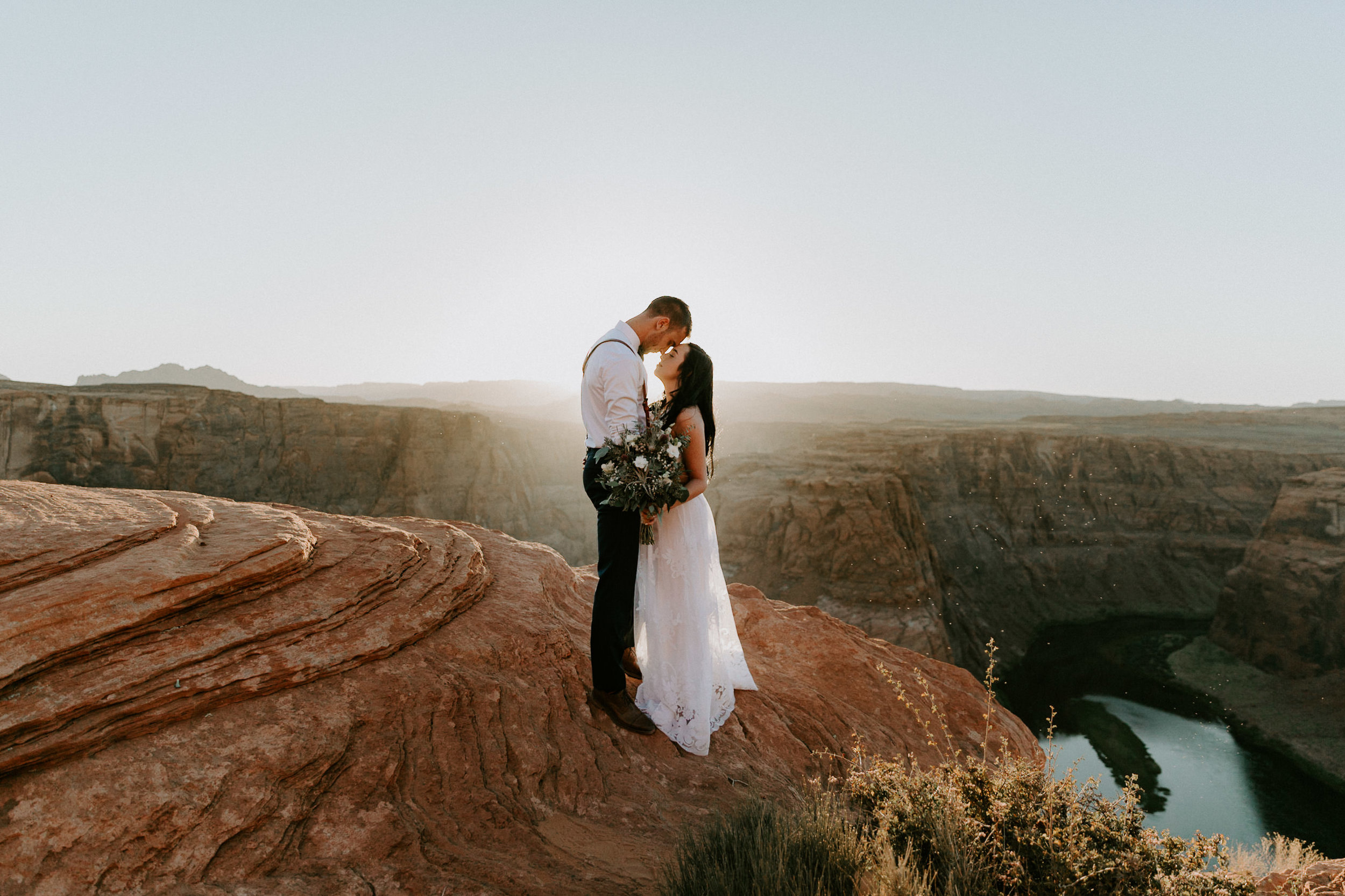 Intimate ceremony during elopement at Horseshoe Bend in Page Arizona