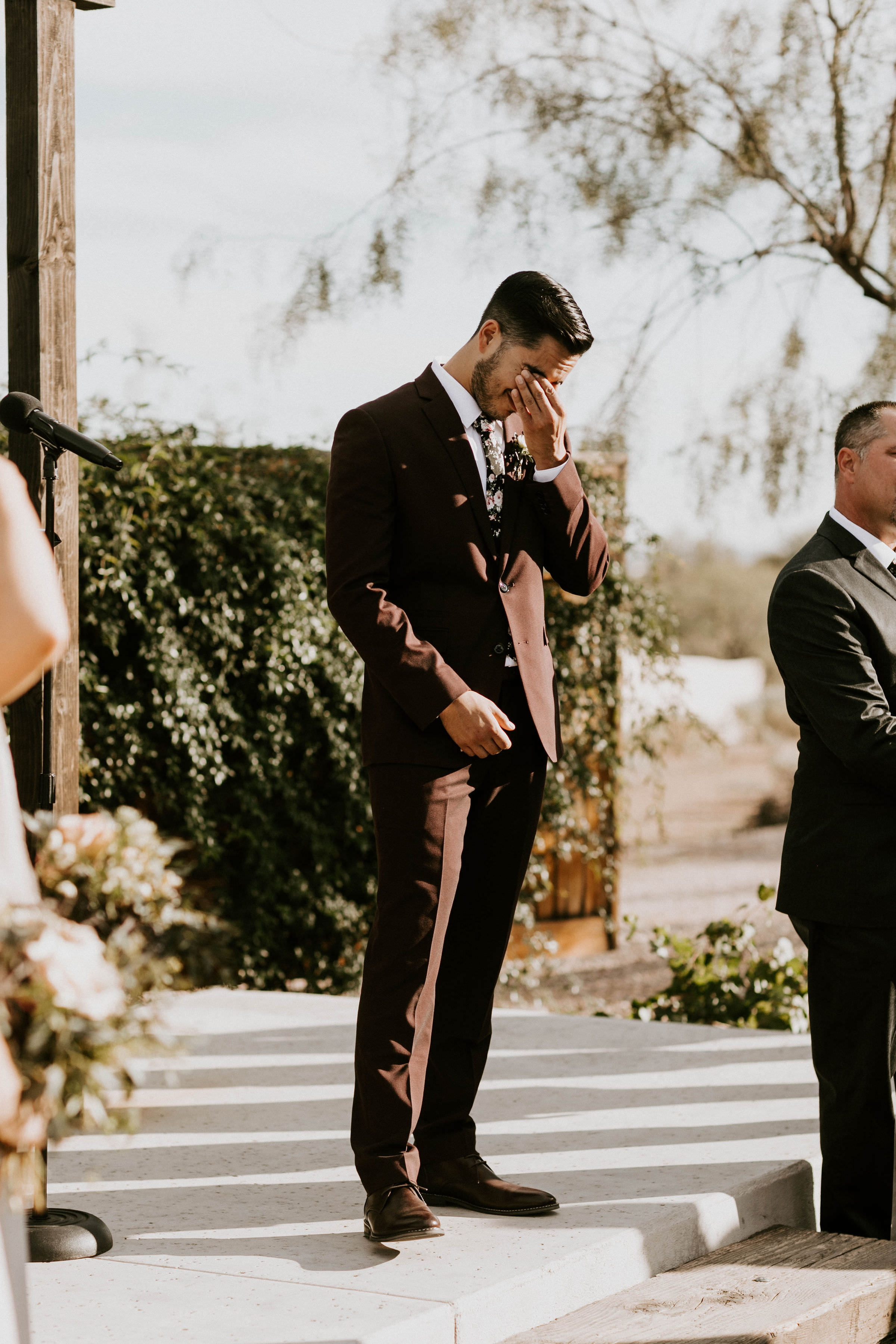 Groom emotional reaction at Paseo wedding venue