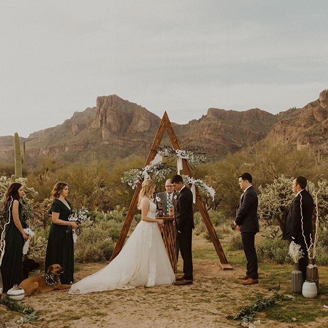 We started this amazing day off at sunrise in the Superstitions for Alyx and Tyler&rsquo;s first look. Then their closest friends and family gathered together in the desert for an intimate ceremony. After, we ate dinner under the stars and the (almos