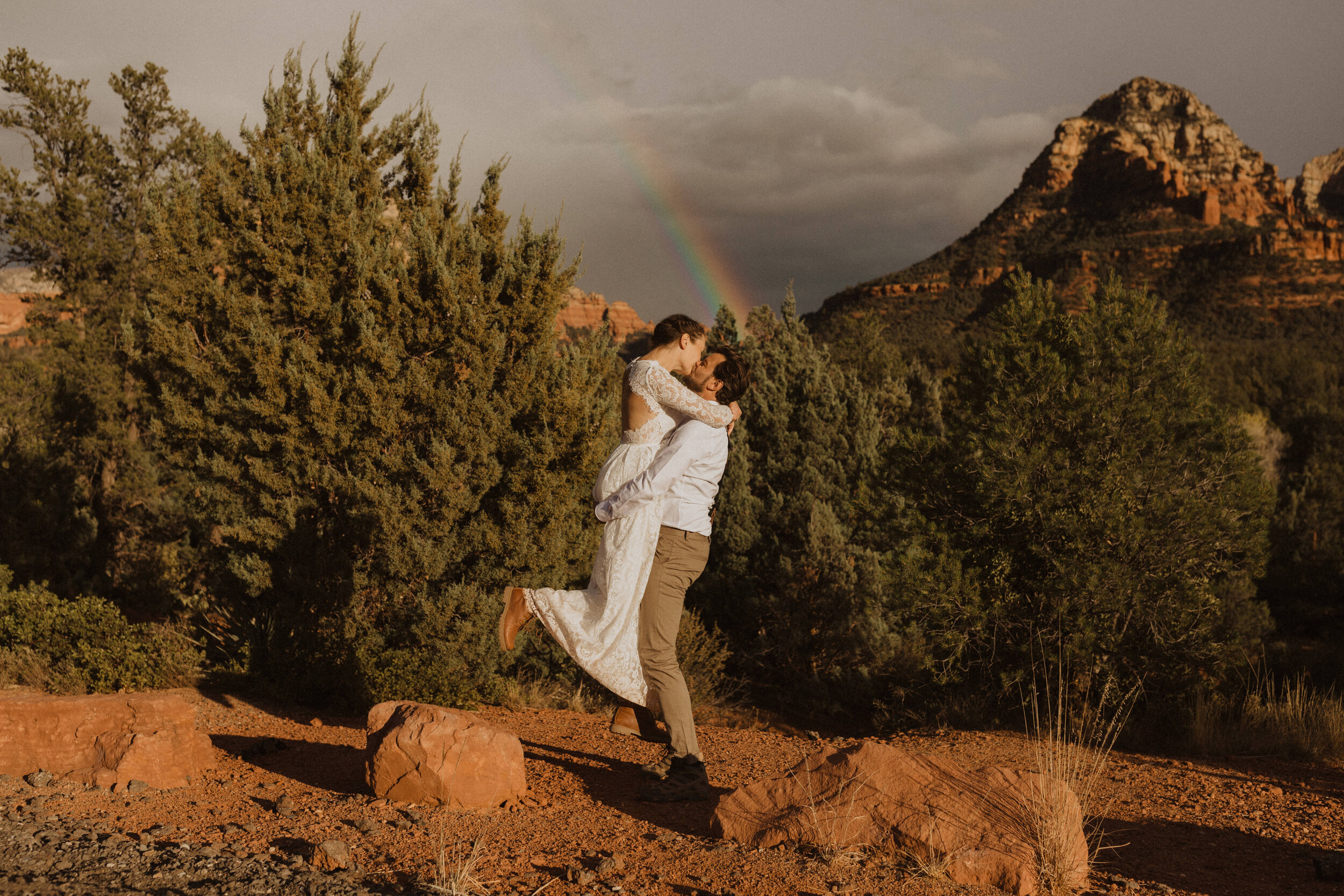 Rainy Rainbow Vow Renewal in the Red Rocks of Sedona Arizona