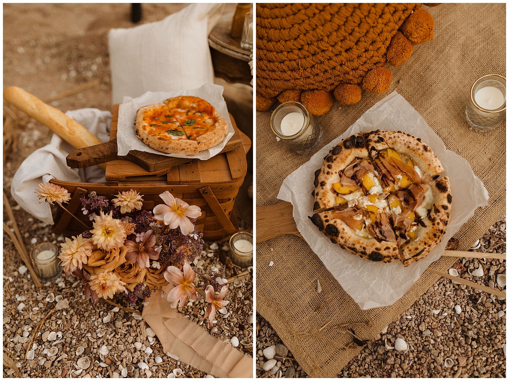 desert picnic set up with pizza for a saguaro lake elopement