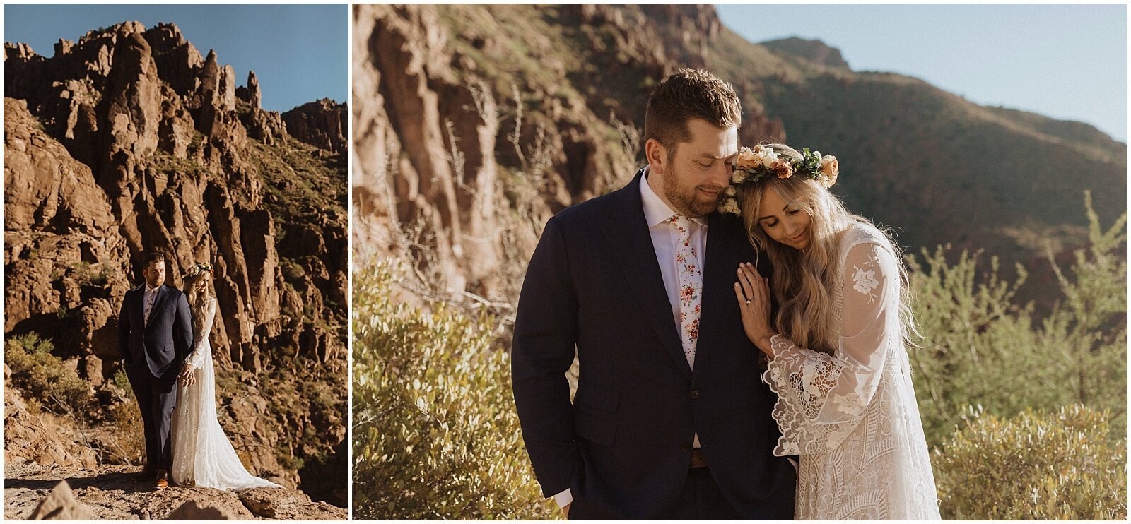 boho desert bridal session with bride and groom in arizona