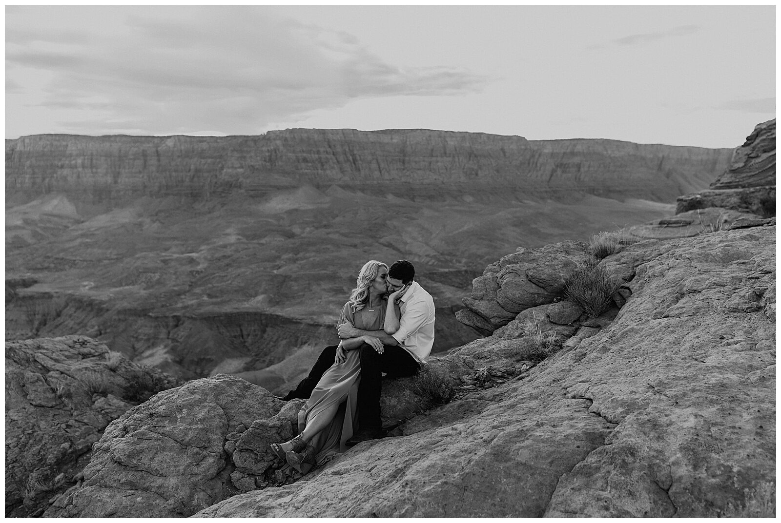 black and white photo of couples engagement session in page, az