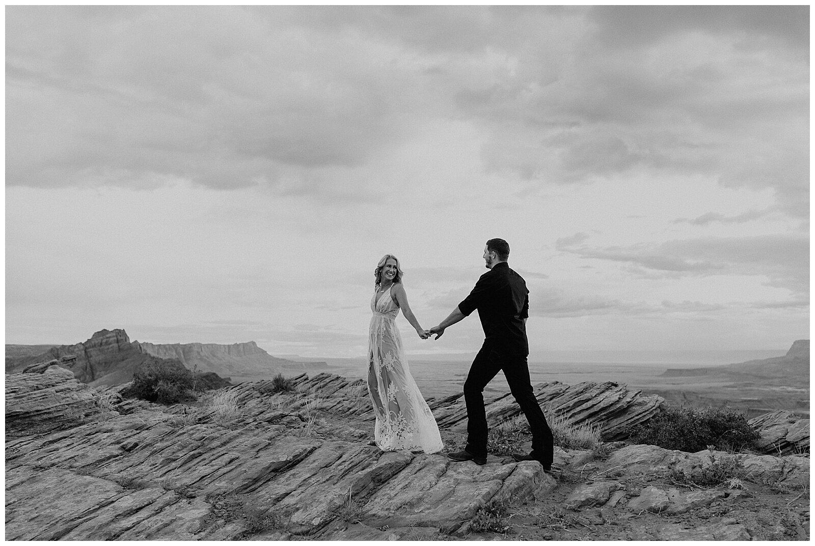 black and white photo of couples engagement session in page, az