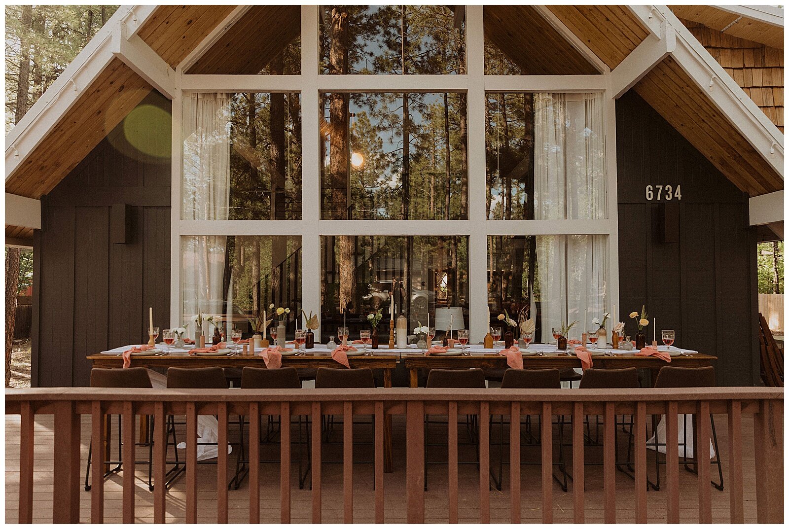 intimate wedding table set up at a frame cabin in pinetop, arizona 