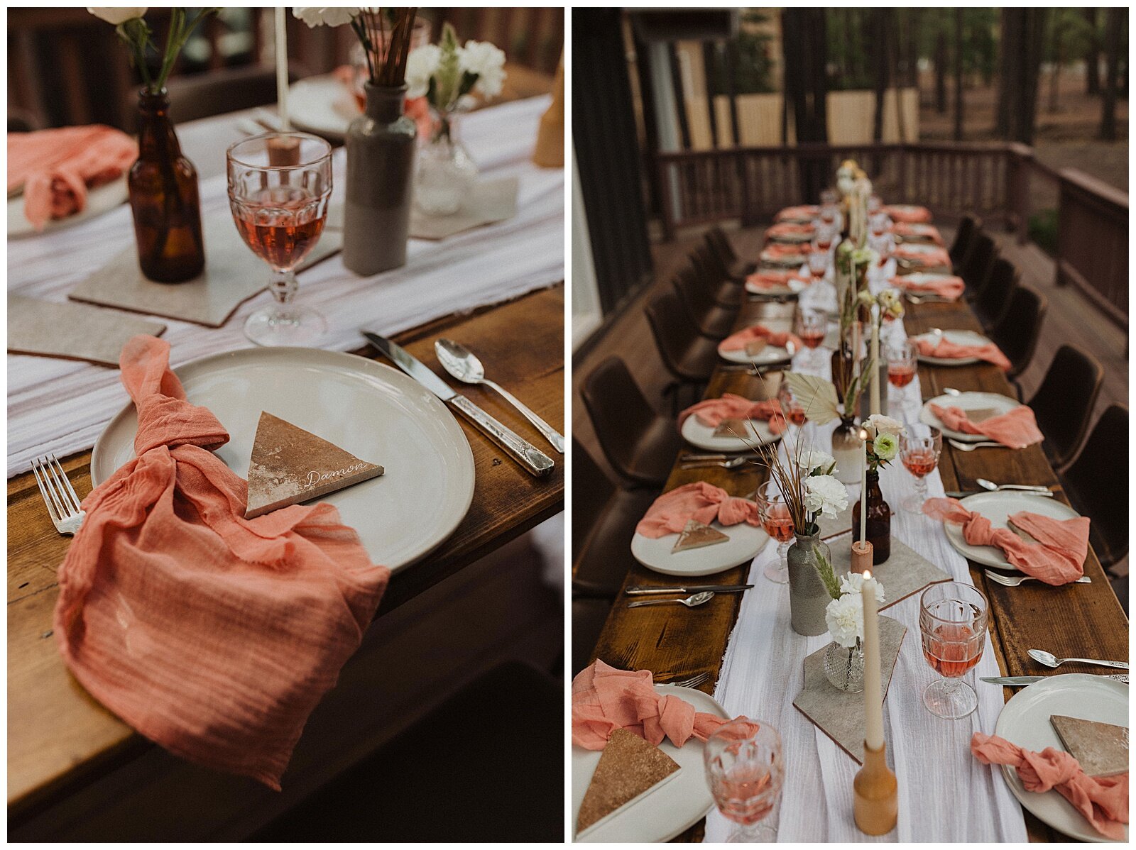intimate wedding table set up at a frame cabin in pinetop, arizona 
