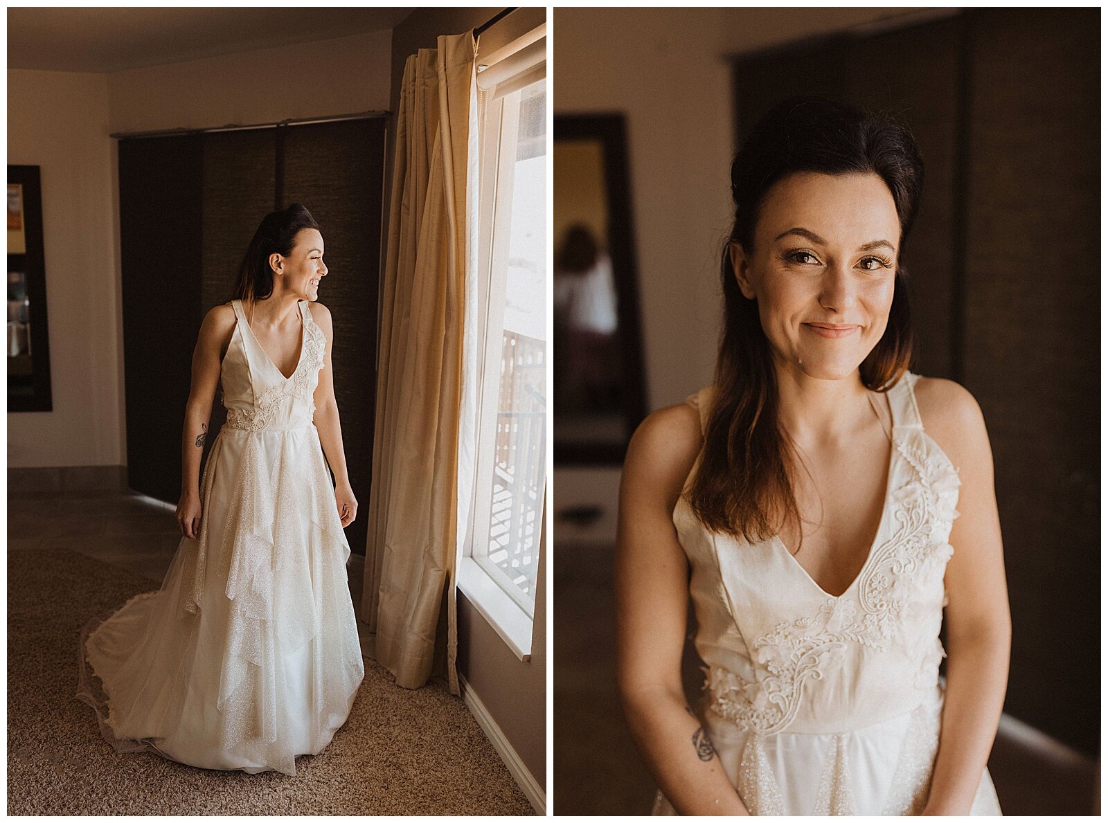 bride getting ready for elopement in page, arizona