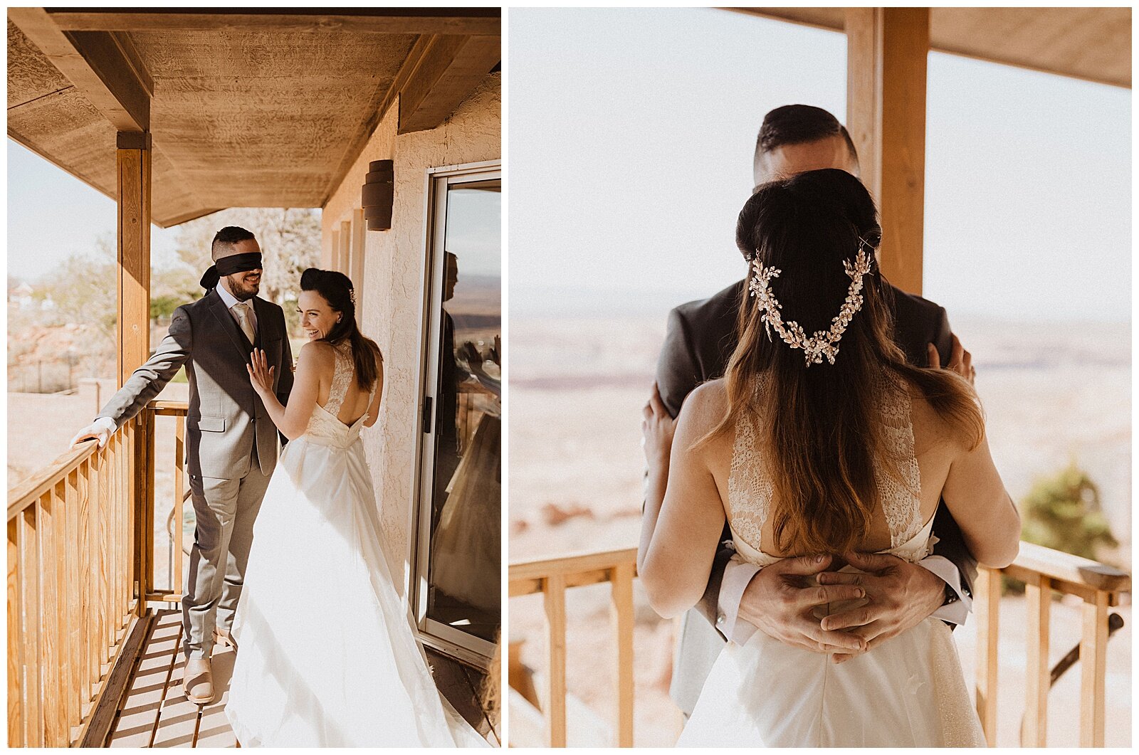 bride and groom first look before elopement in page, arizona