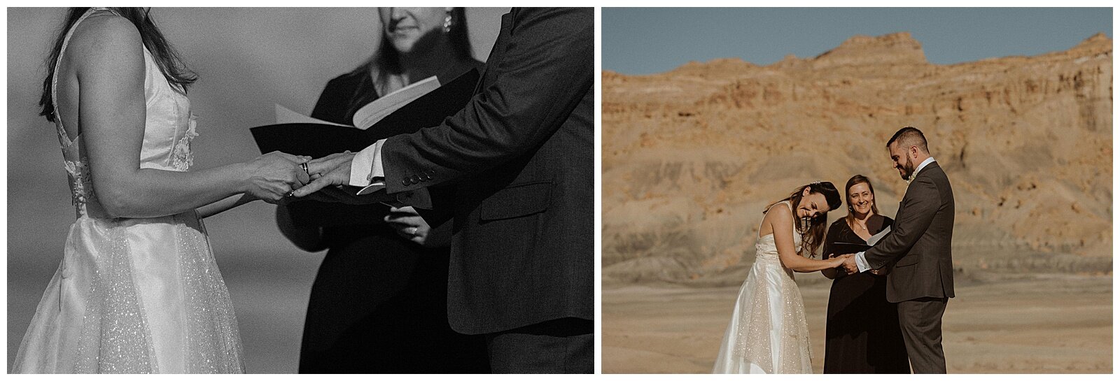 bride and groom exchanging vows during their elopement in page, arizona