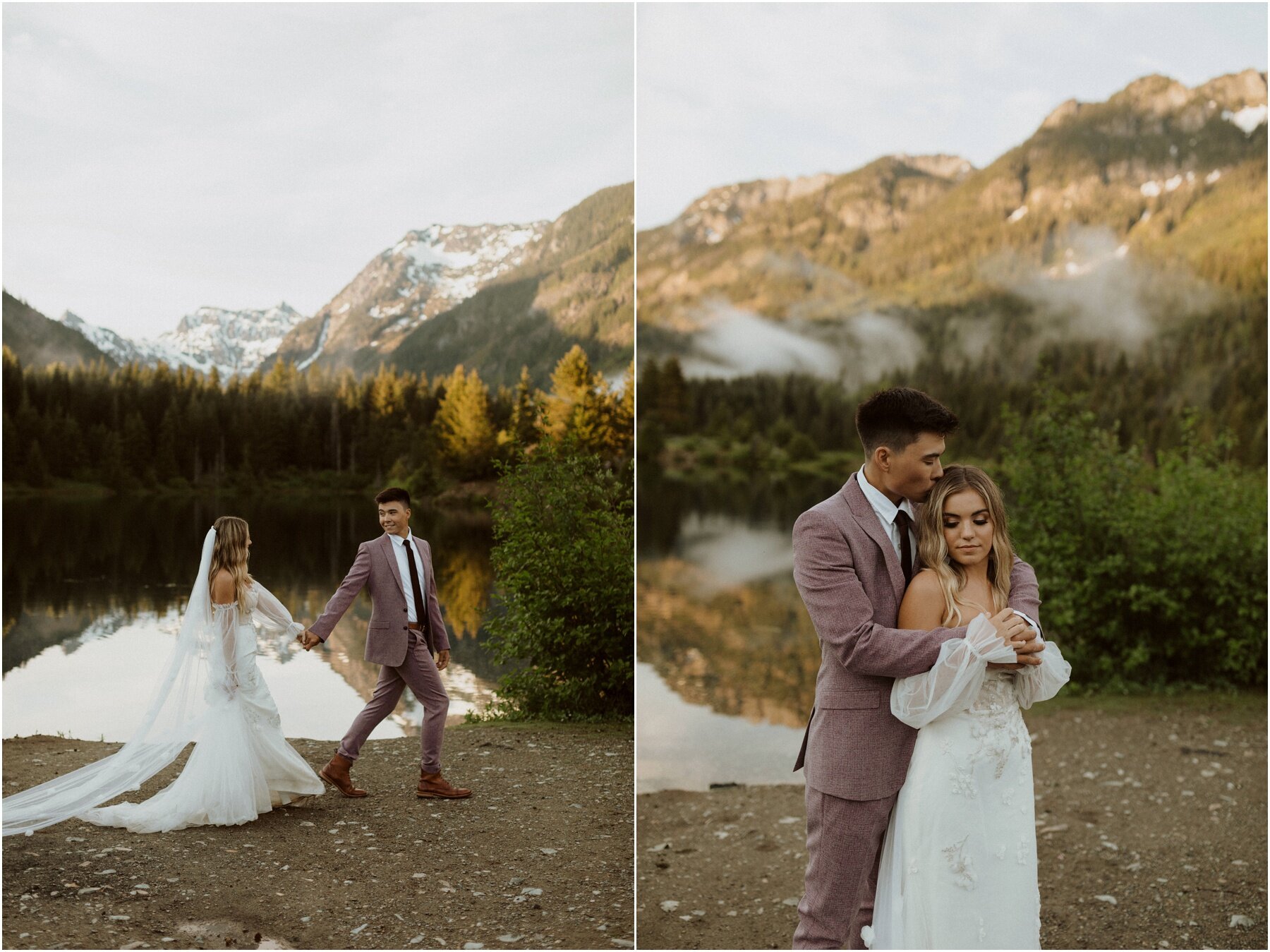 bride and groom forest elopement in seattle