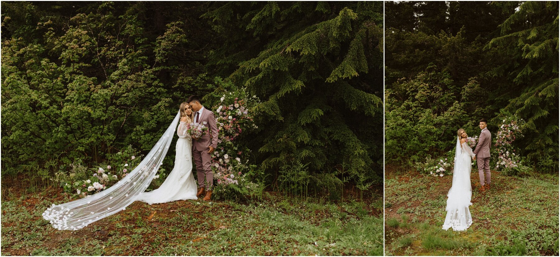 bride and groom forest elopement in seattle