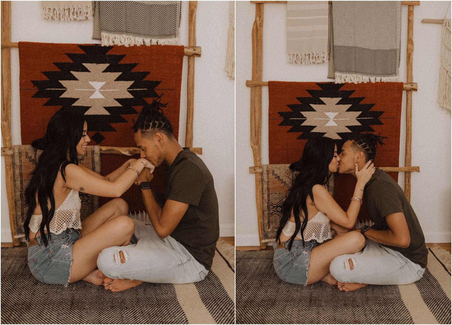 boho in home couples session in Mesa, AZ