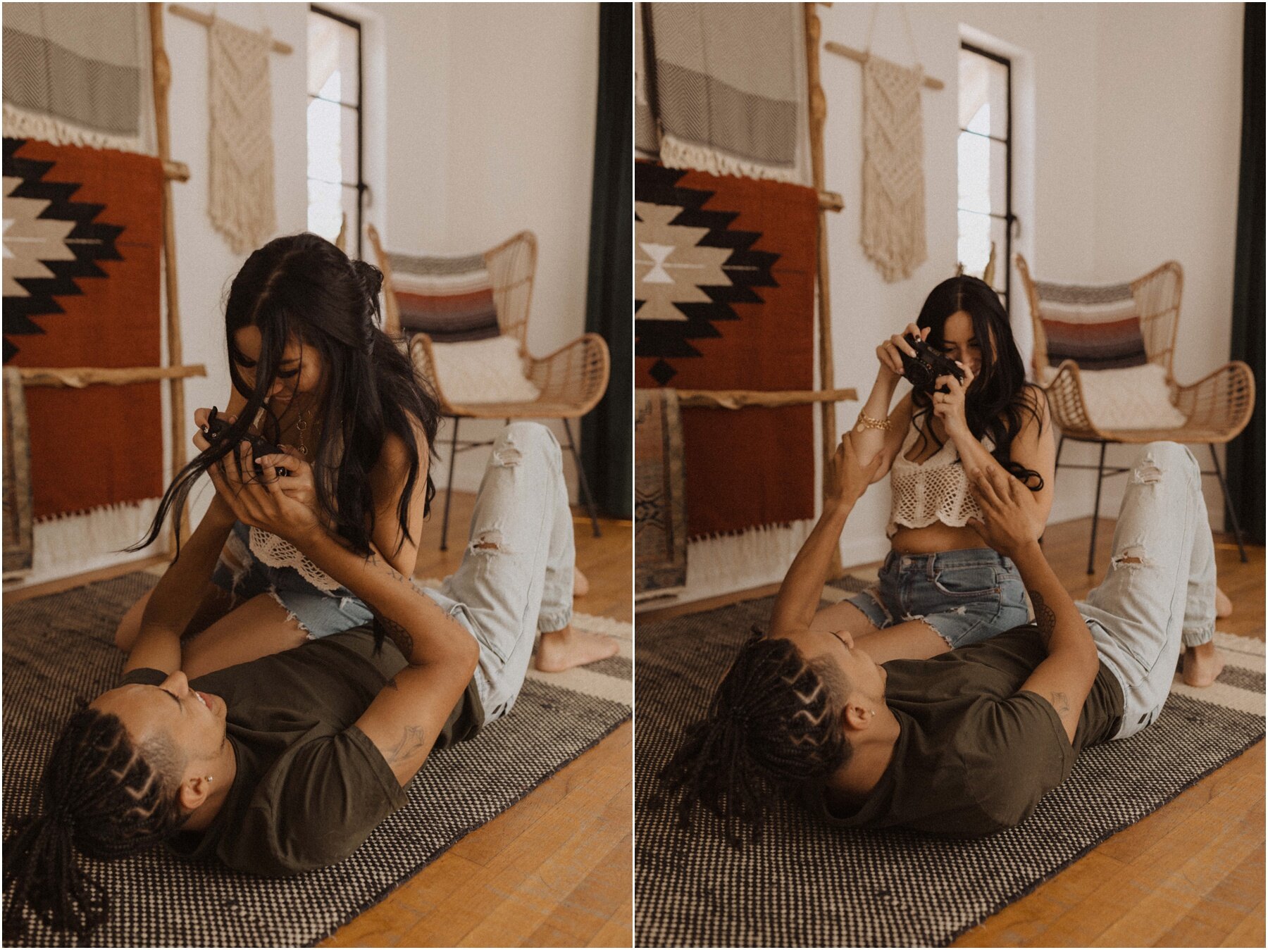 boho in home couples session in Mesa, AZ