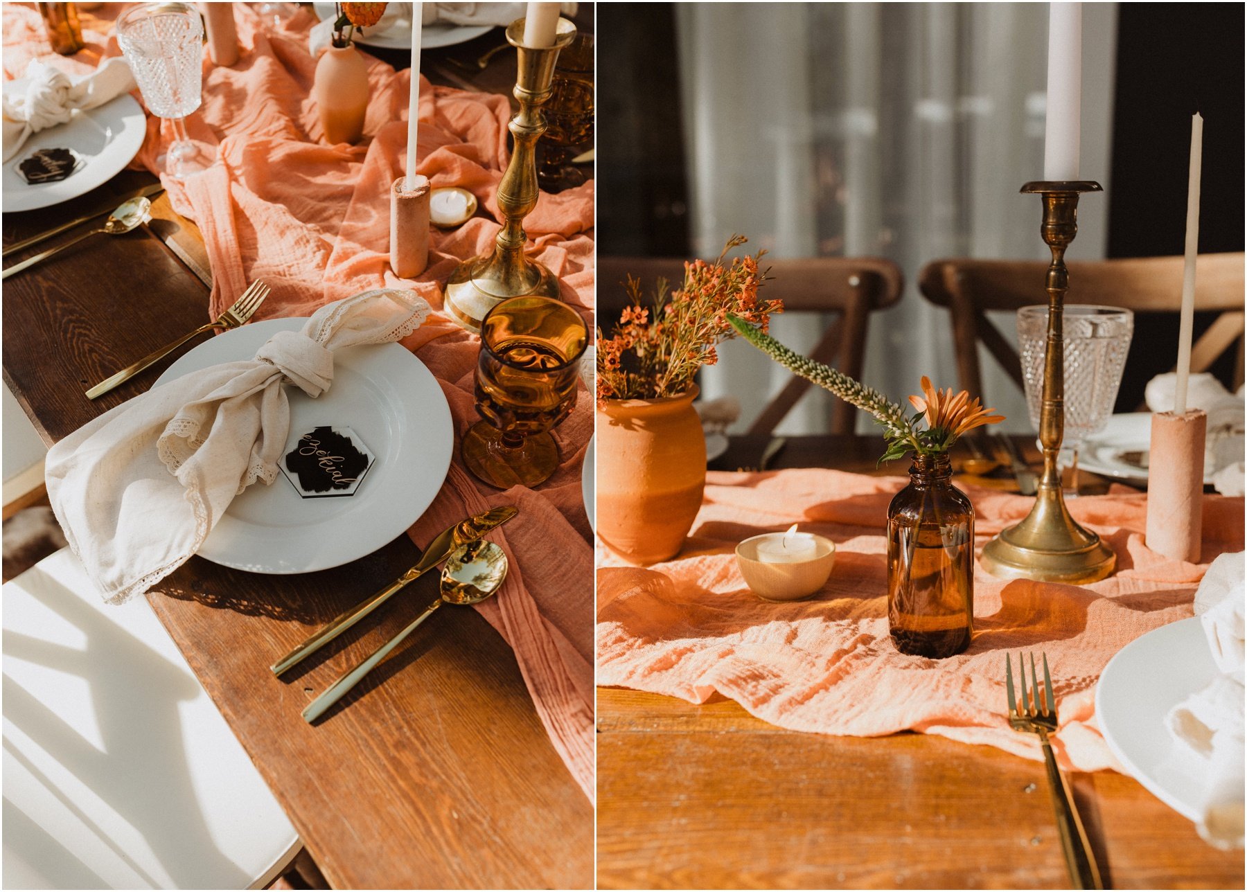 intimate family style dinner table for cabin elopement in Pinetop