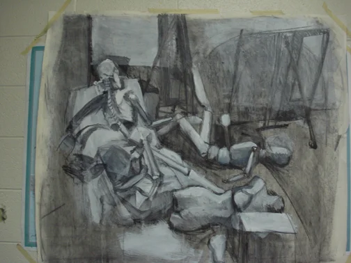 Skeleton in environment study from Figure Construction 2013, Charcoal and white charcoal