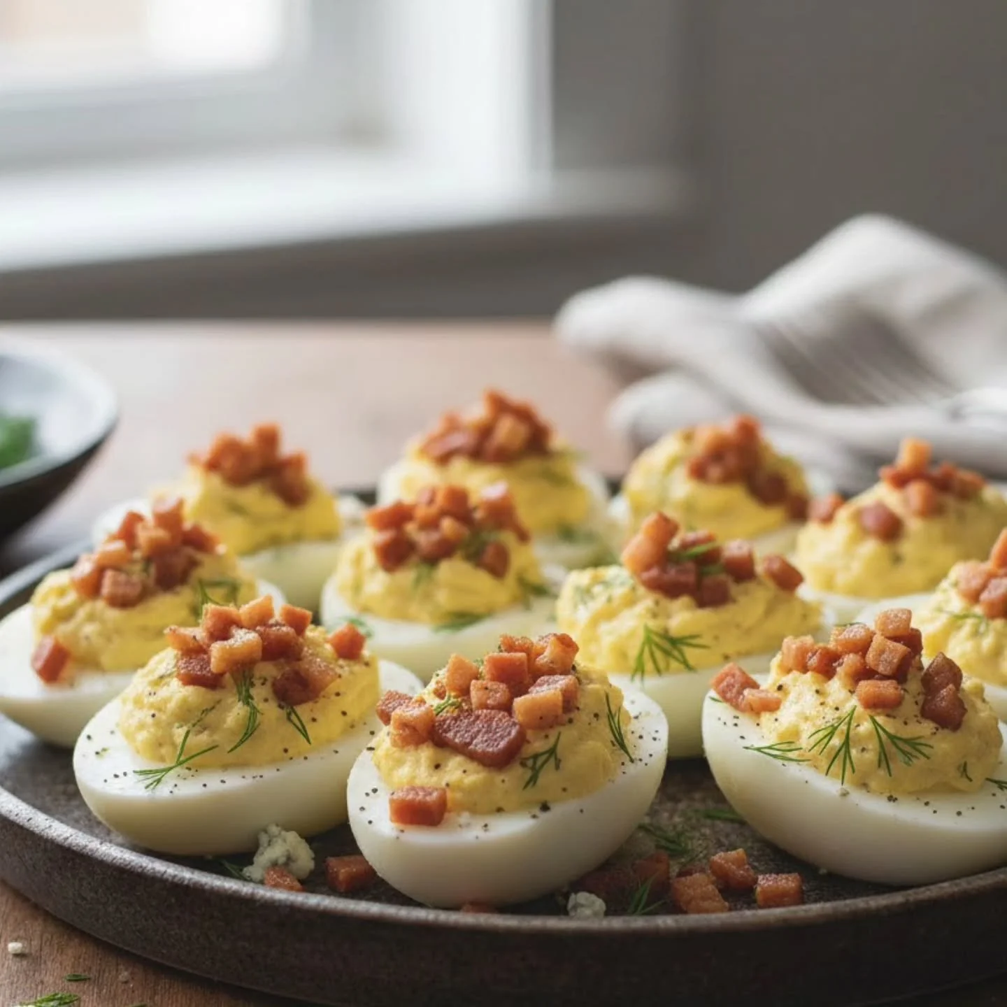 Blue Deviled Eggs with Crispy Pancetta are for blue cheese lovers only! Tangy and creamy, with a nice crunch thanks to the crispy pancetta.

Recipe: https://www.delecticious.com/blog-posts/2026/2/3/blue-deviled-eggs-with-crispy-pancetta

#bluecheese 