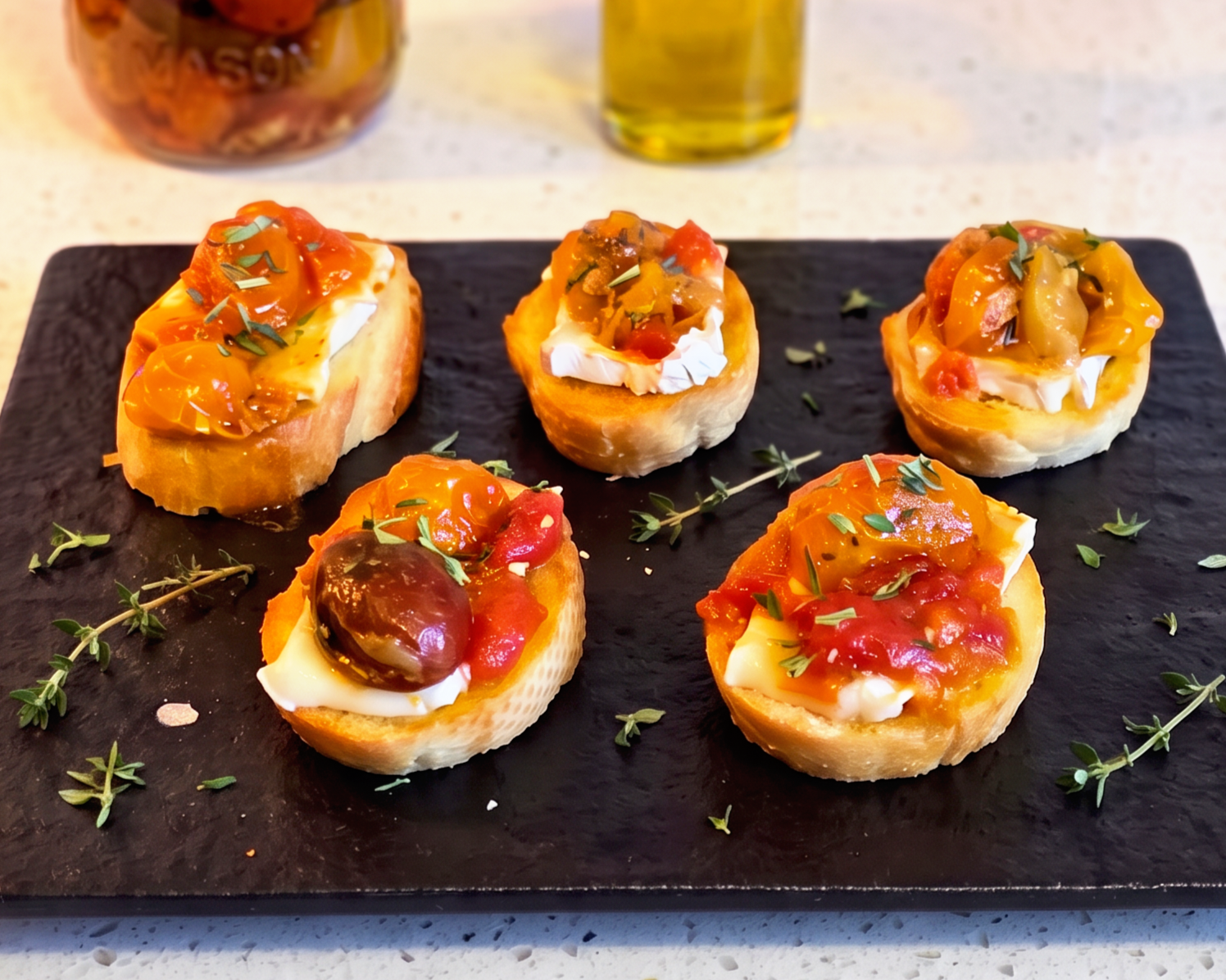 Warm Brie &amp; Tomato Confit Crostini