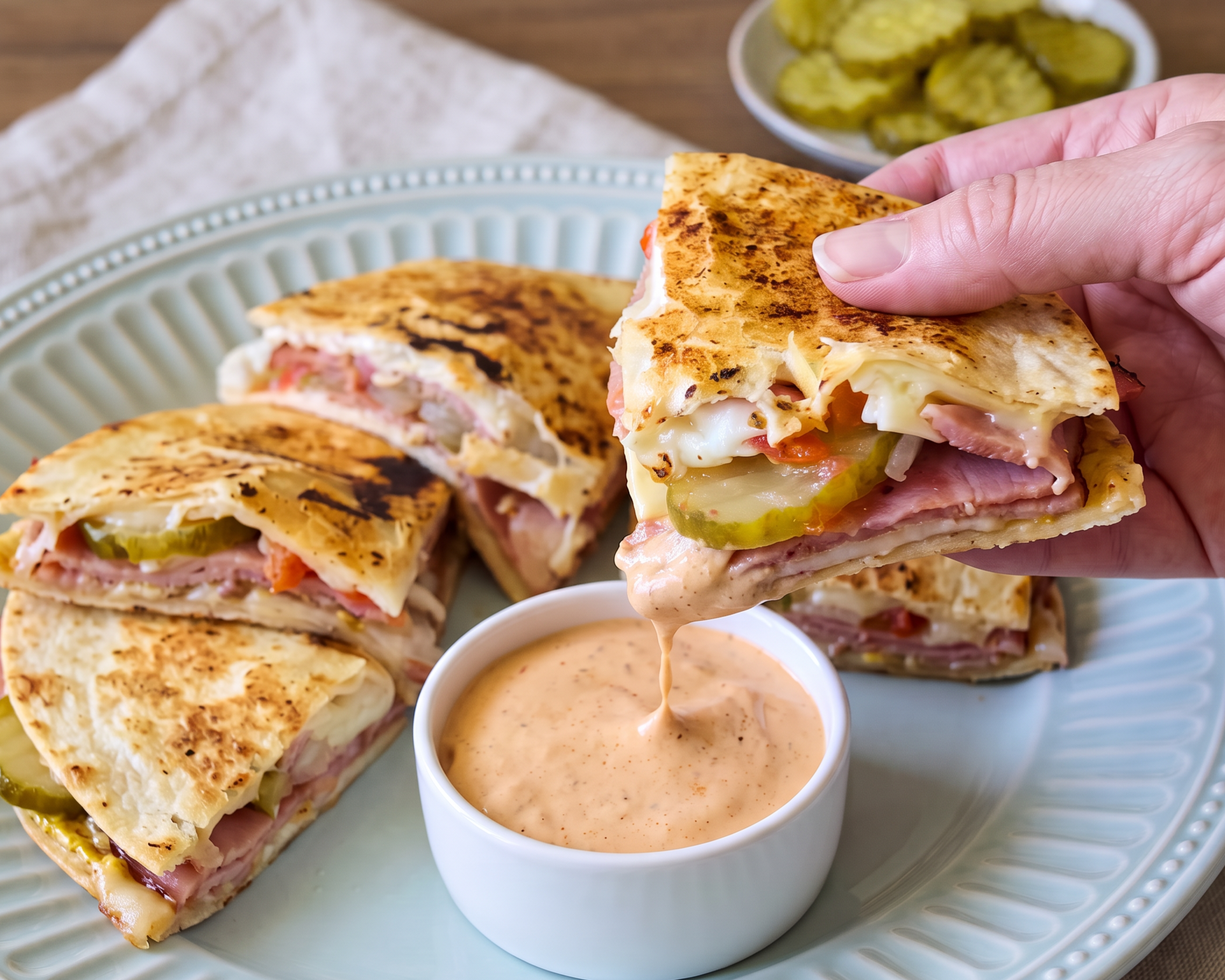 Ham, Pickles &amp; Cheese Quesadilla Sandwich