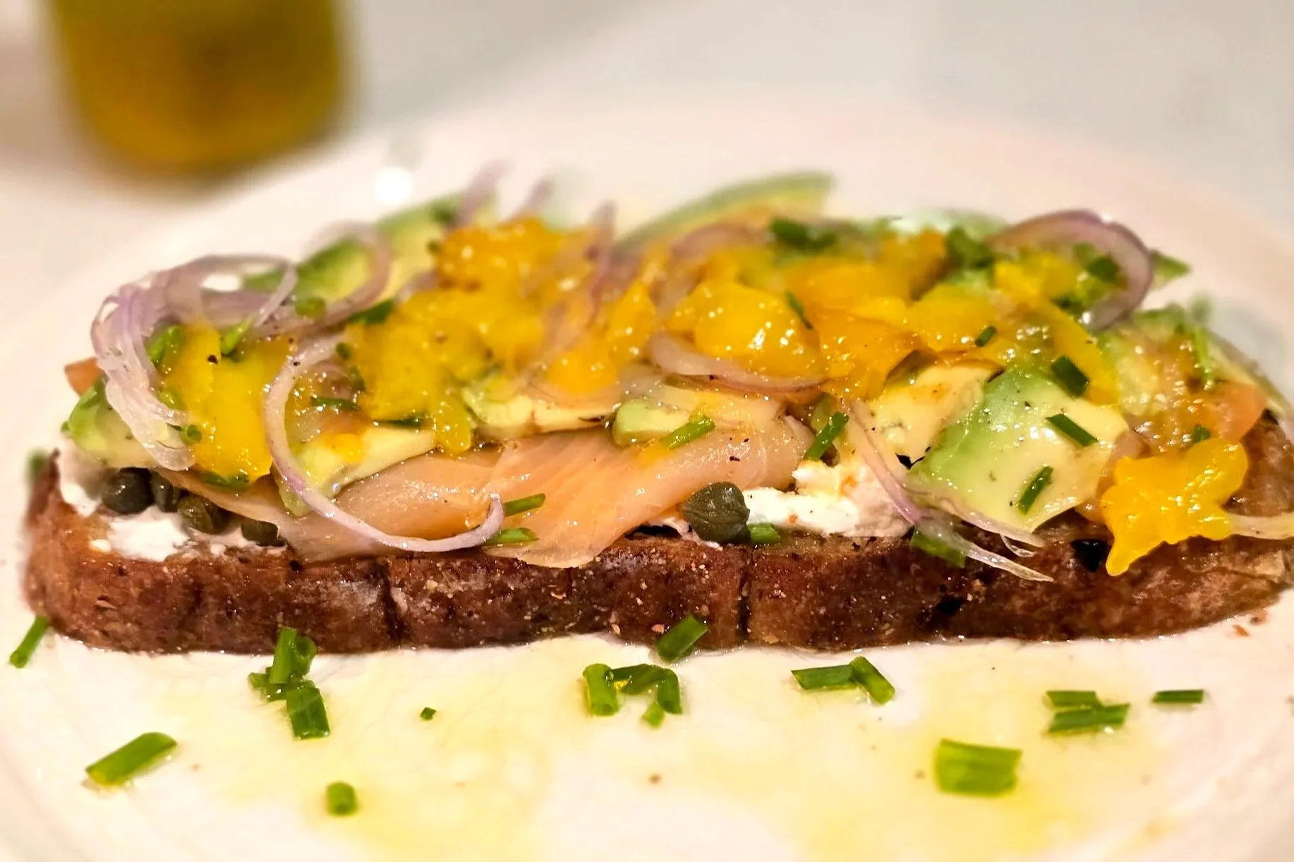Smoked Salmon Cream Cheese with Soy Cured Egg Yolk Toast