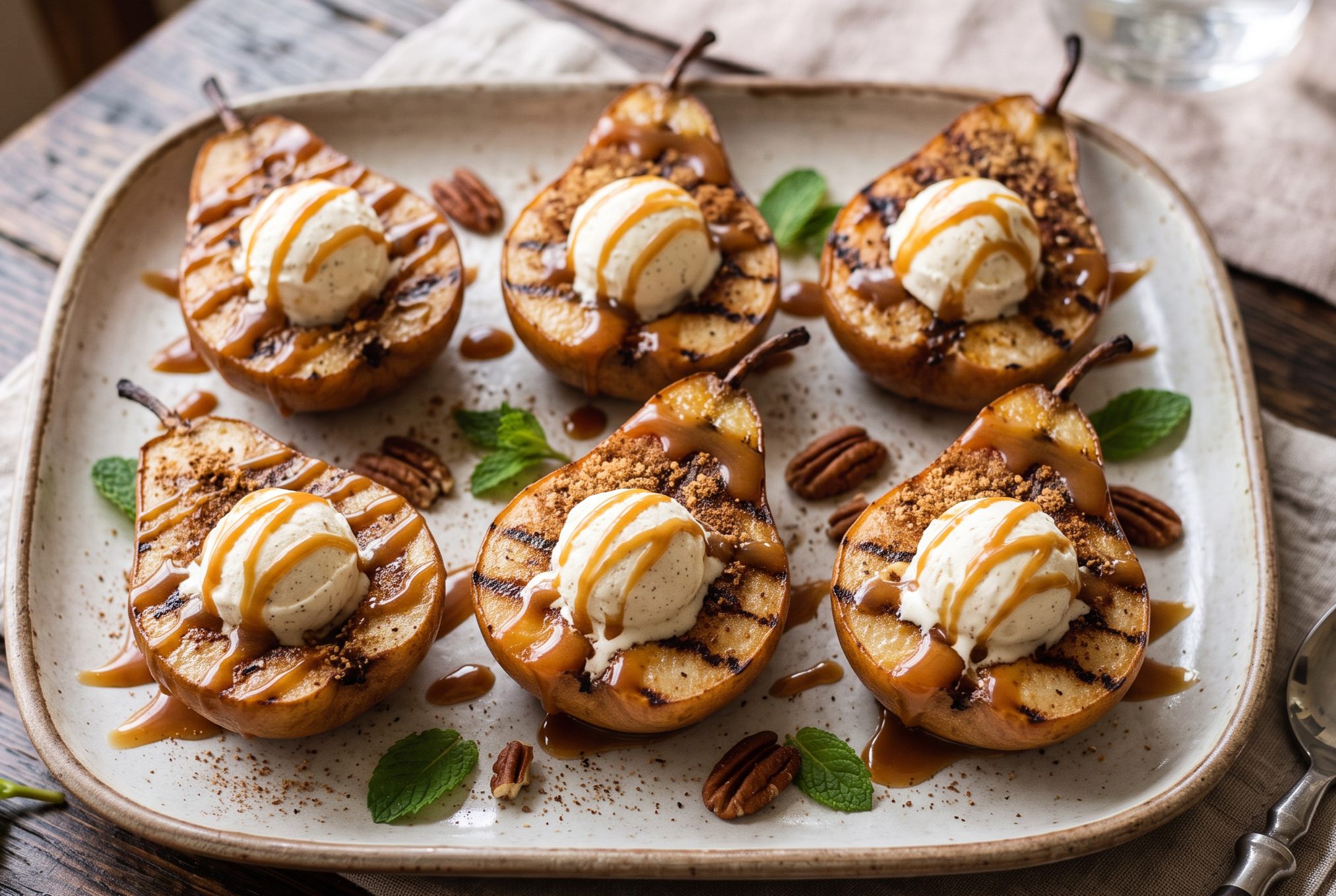 Grilled Pears with Vanilla Ice Cream &amp; Caramel Drizzle