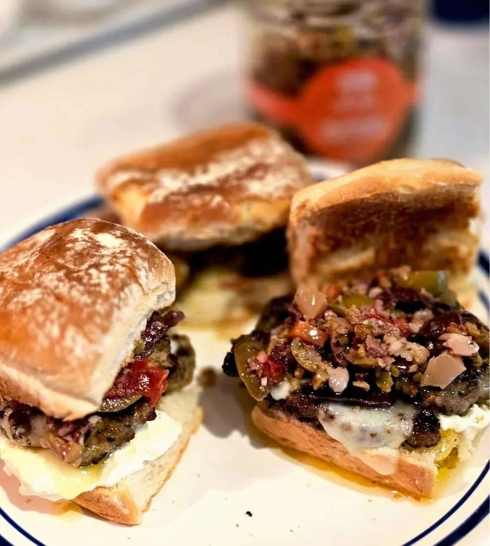 Smashed Meatball & Muffuletta Salad Sliders
