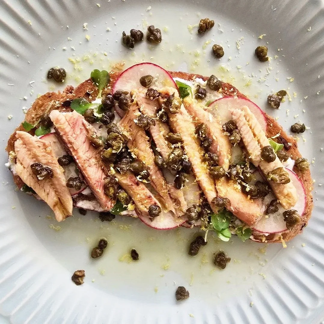 Sardines &amp; Blue Cheese Spread with Fried Capers Toast