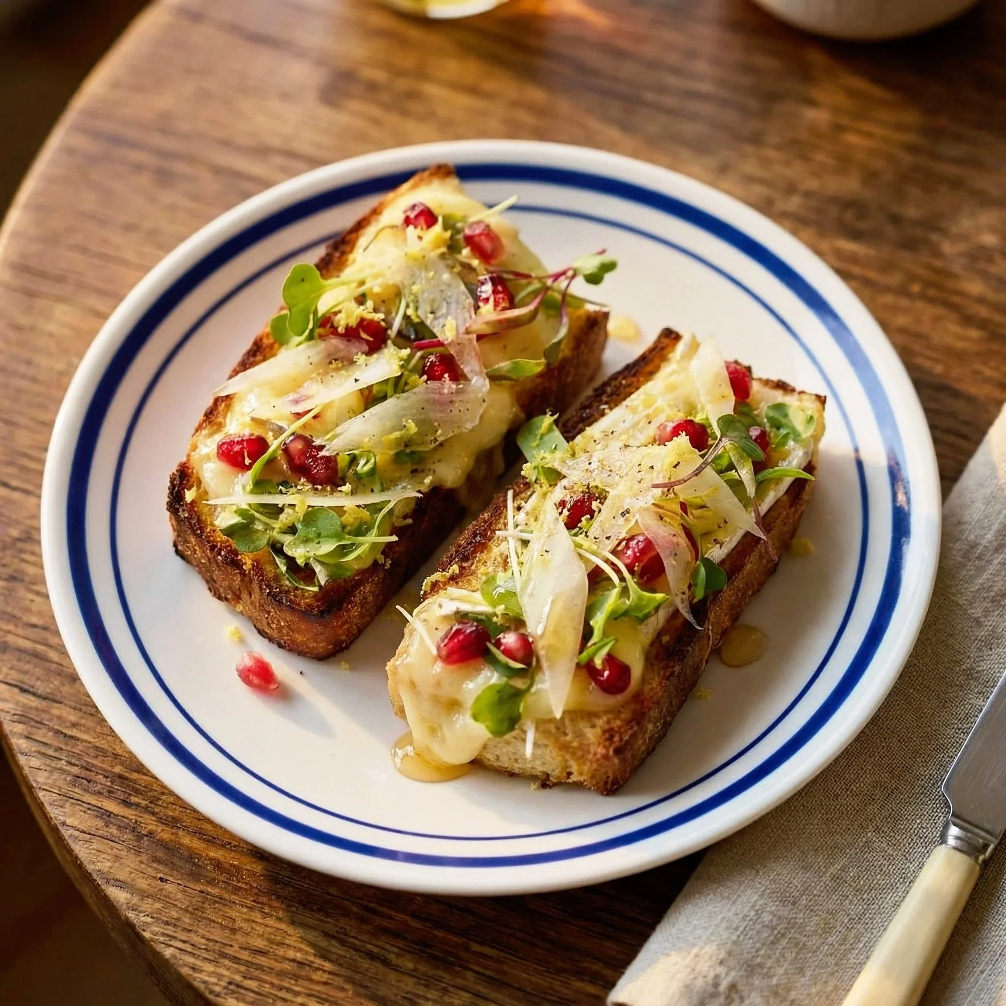 Melted Brie with Pomegranate Seeds Toast