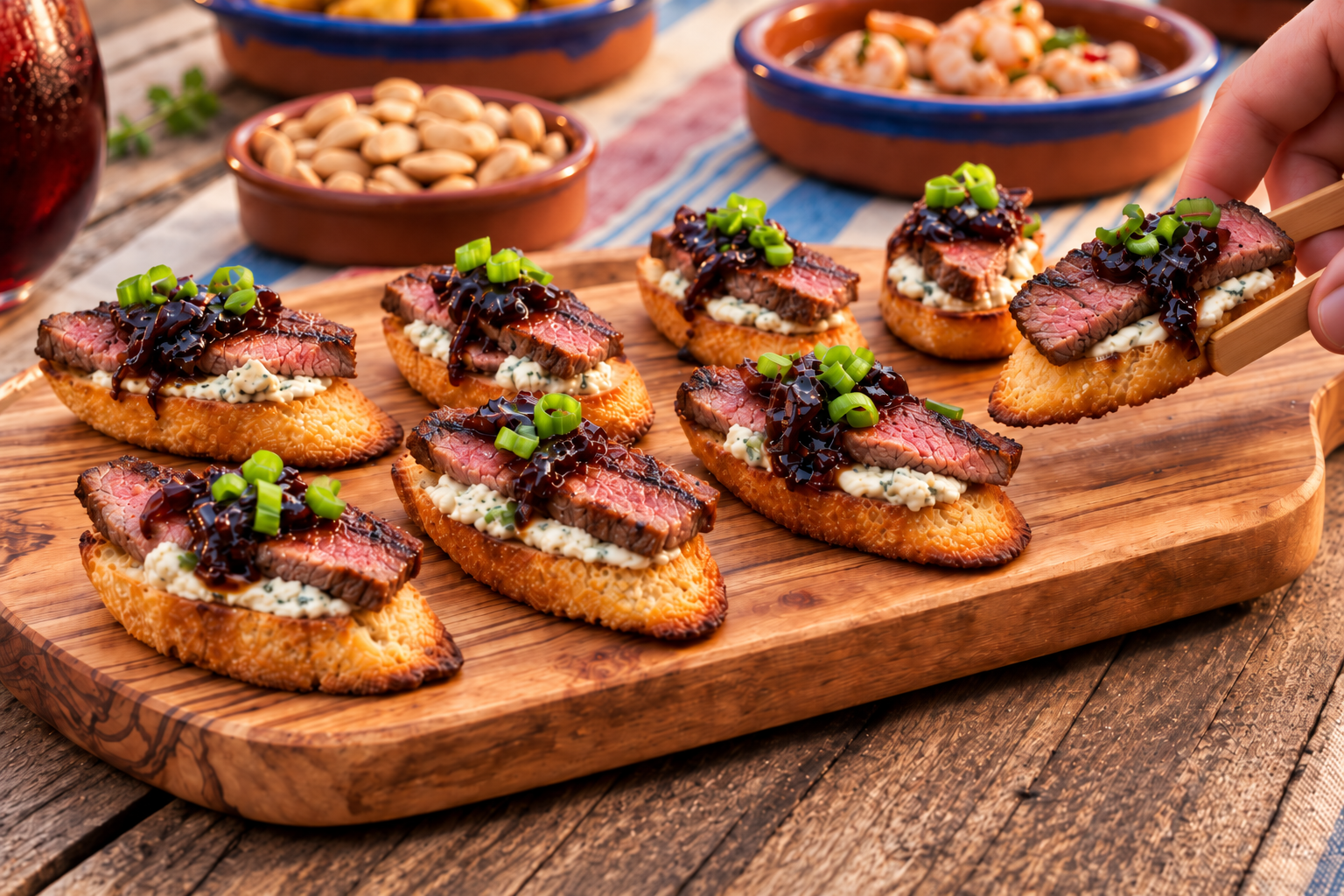 Grilled Steak Crostini with Blue Cheese &amp; Balsamic Jam