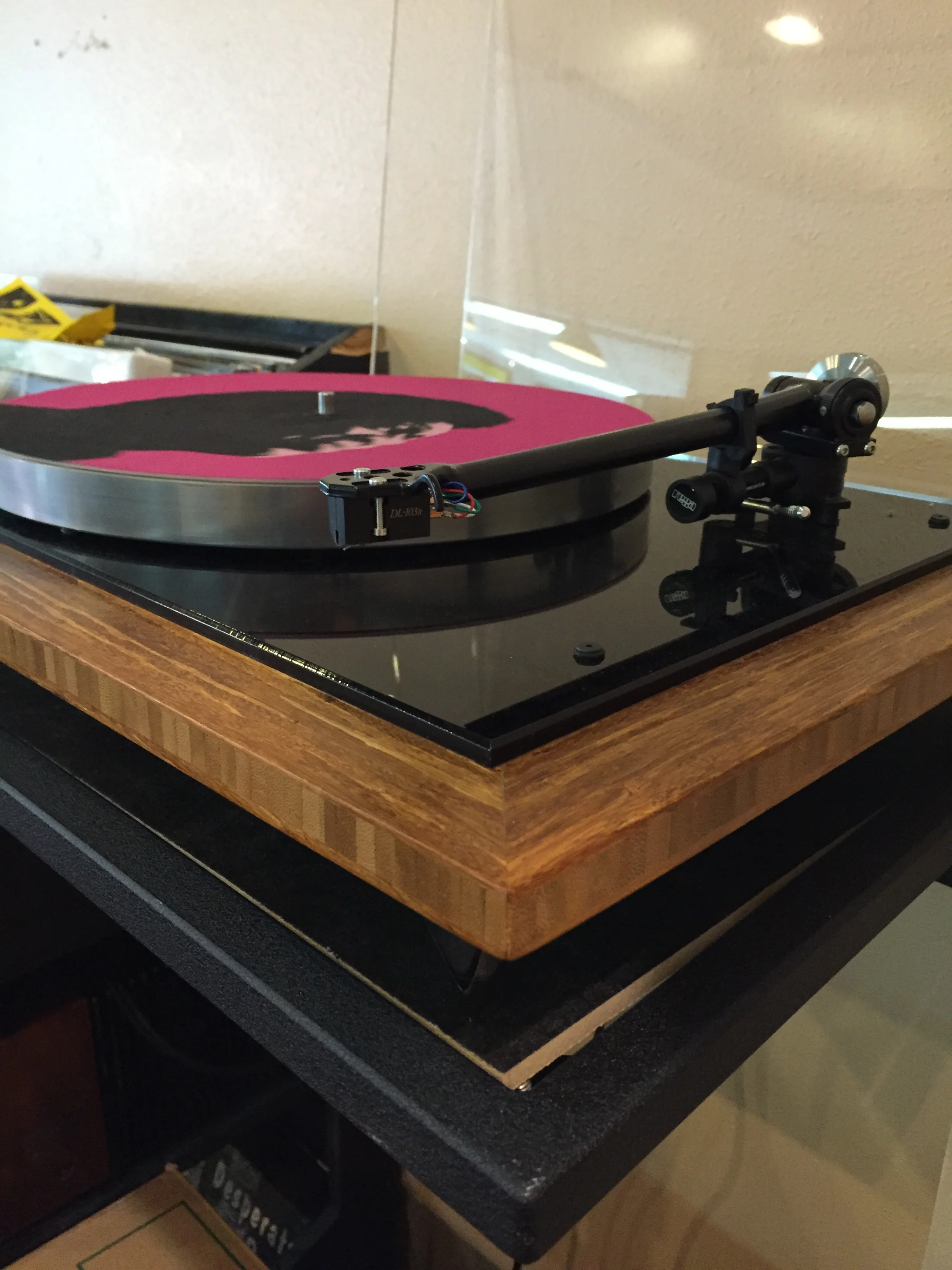 Hi Voltage Records System: Custom GHA bamboo AR-XA/Rega 303/Denon DL103R, Pioneer 1250 receiver, Project Tube phono stage, JBL speakers.