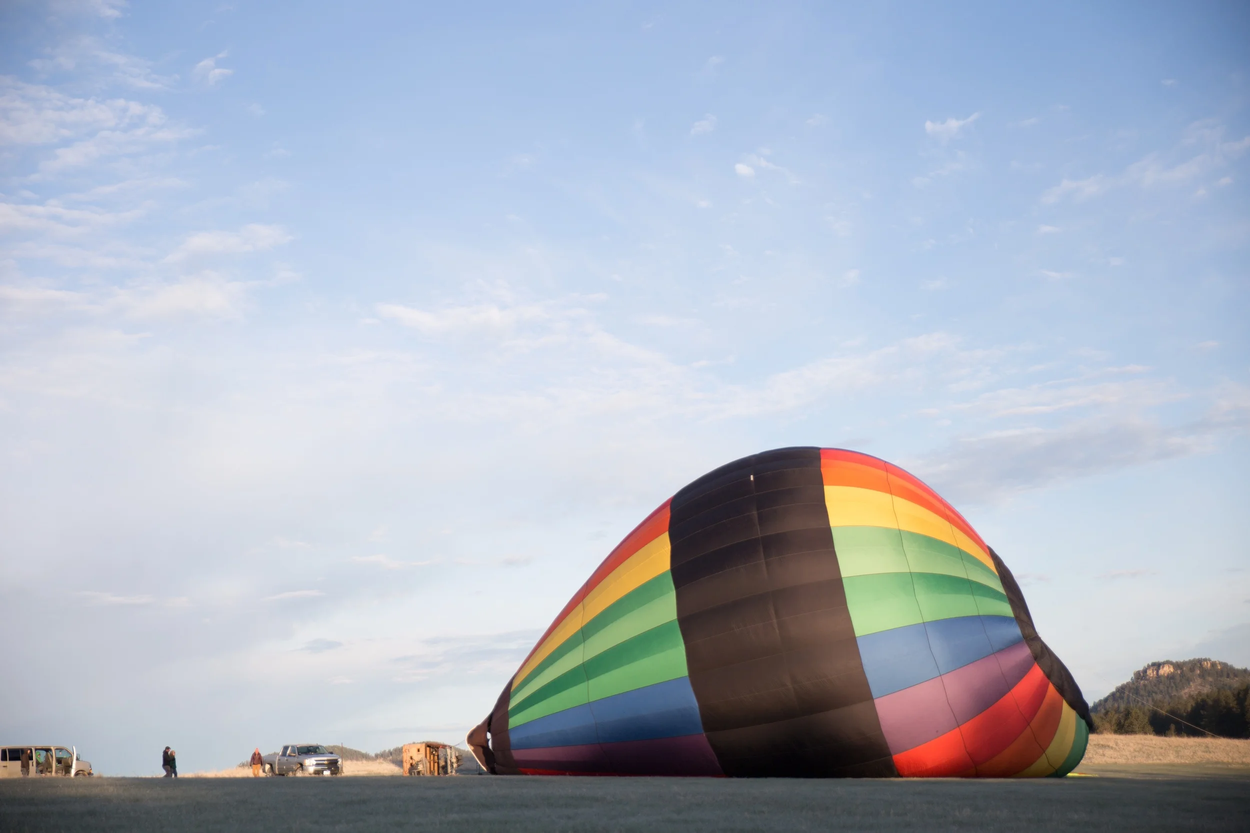 Inflating the balloon. A rainbow! What luck!