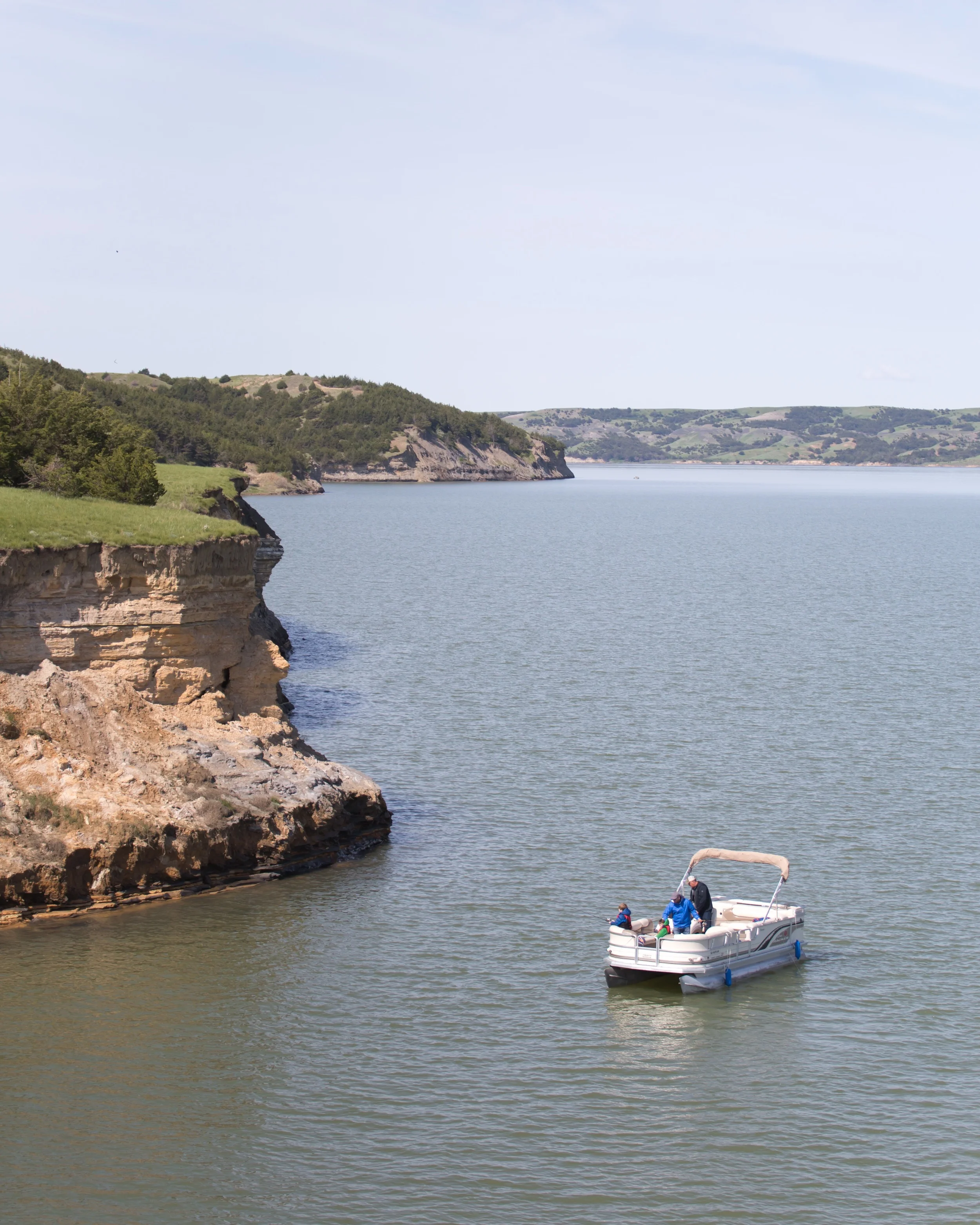 That's our boat! The shore is rugged and beautiful!