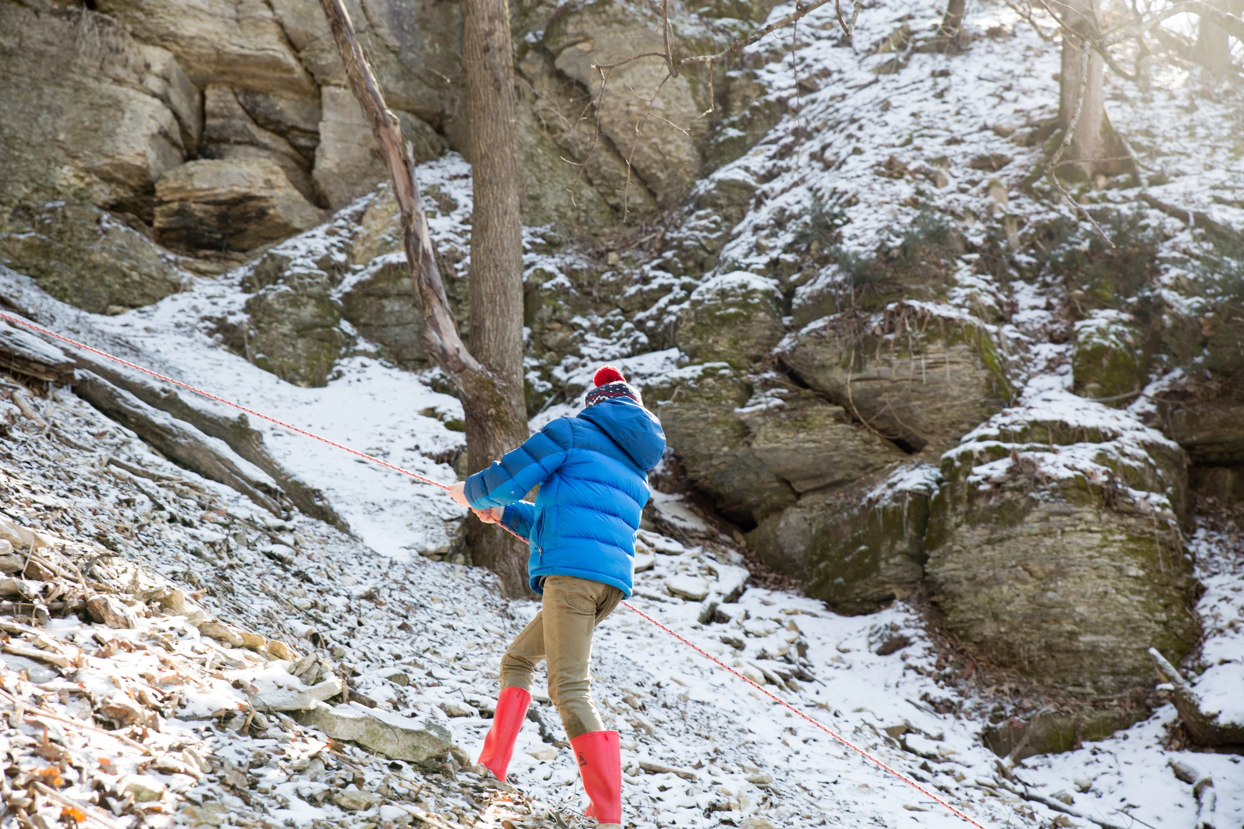 cy loved finding this permanent rope to hike some steep pitches