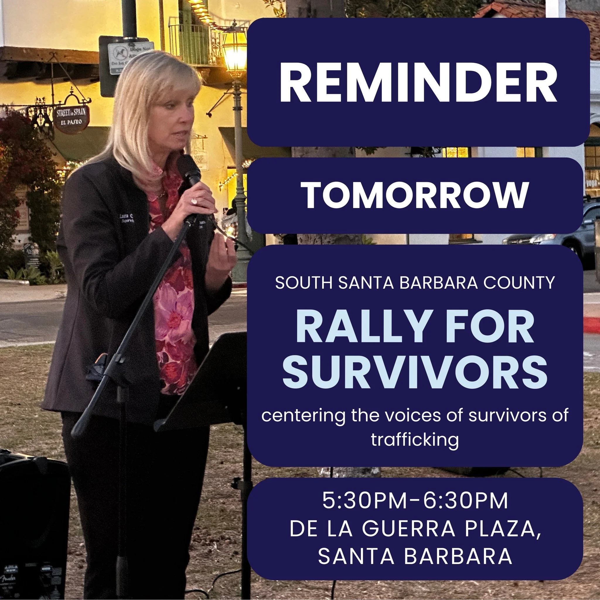 TOMORROW, we stand together.

Join us at De La Guerra Plaza for our &ldquo;Rally for Survivors&rdquo; as we come together across all faiths and backgrounds to support those who have survived labor and human trafficking. 

Survivors of human trafficki