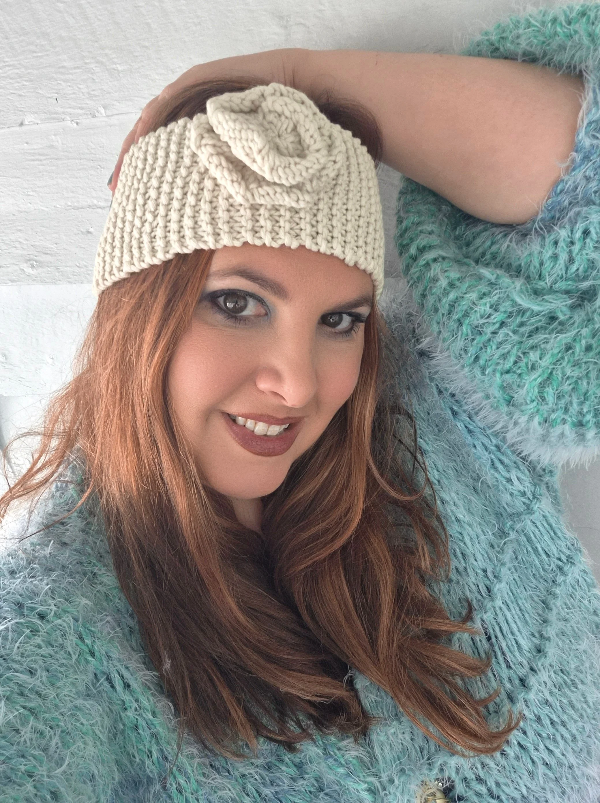 ROSE Cream Wool Knitted Winter Headband