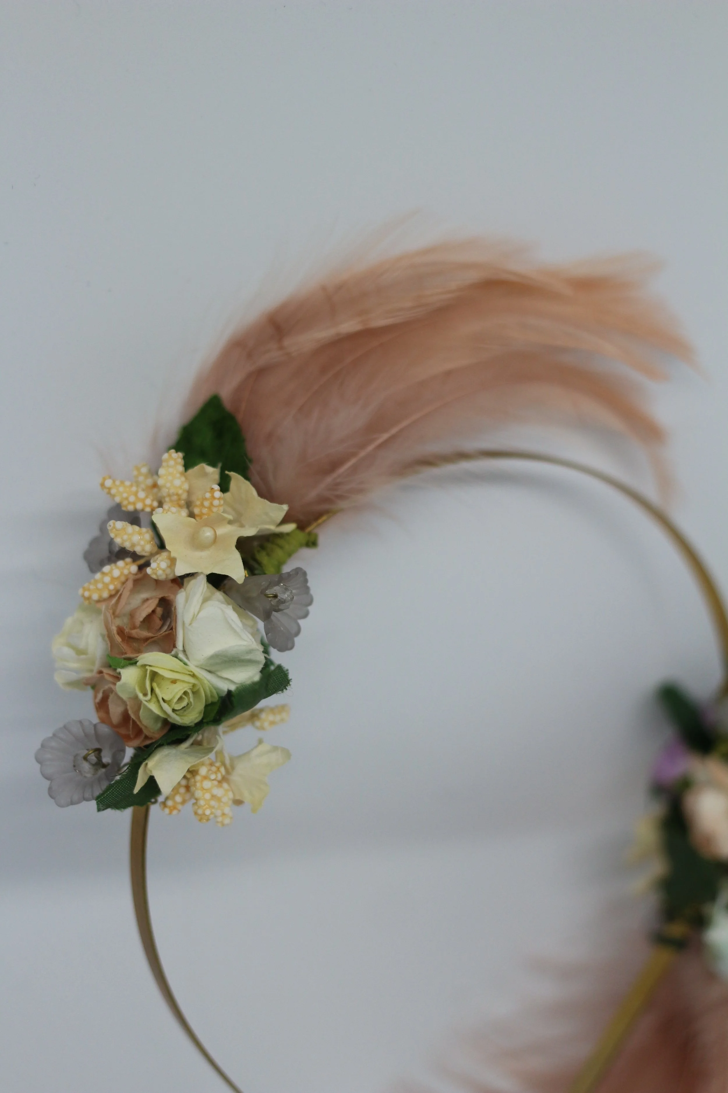 The House of Hats Dancer feather floral Headpiece .JPG