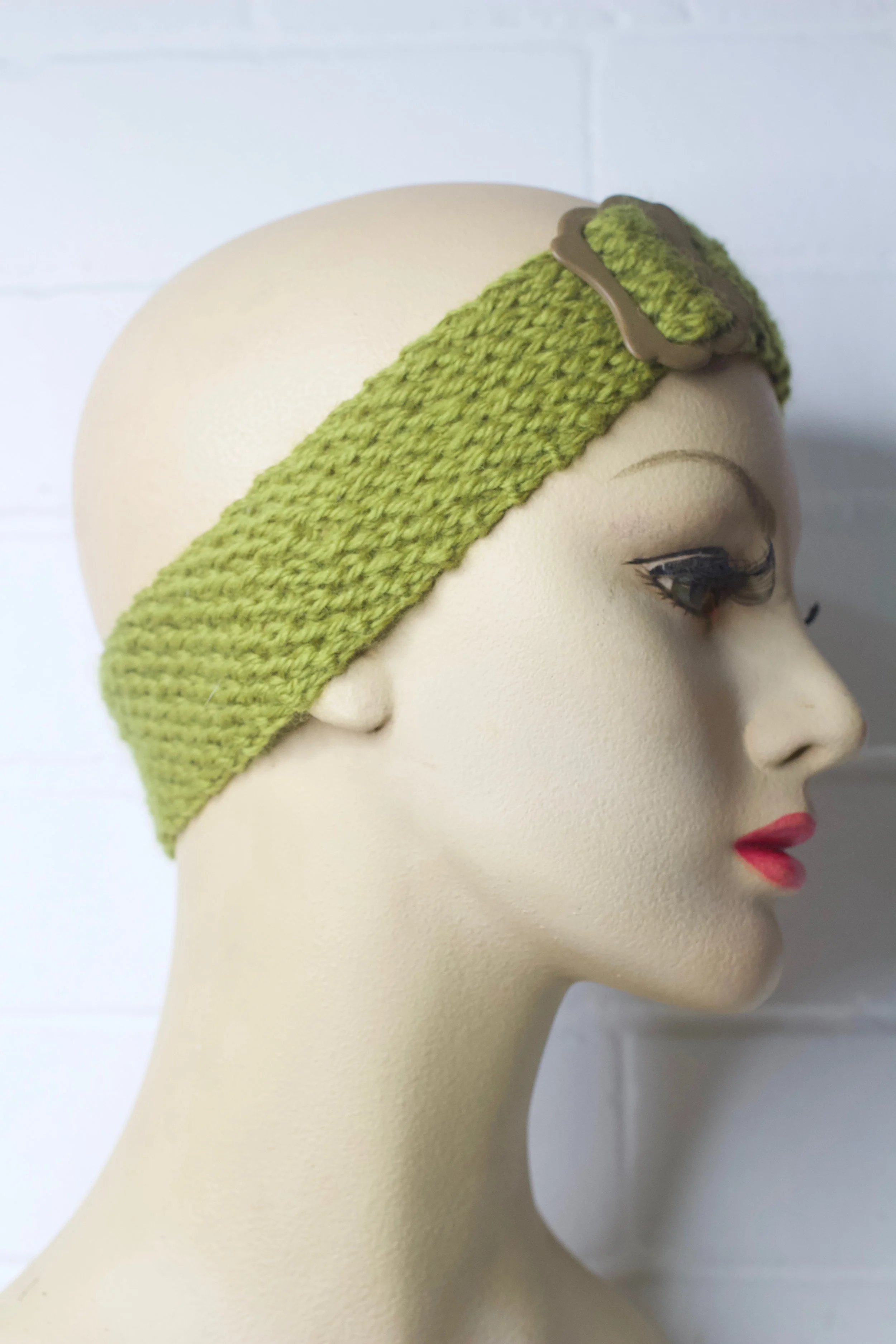 The House of hats Knitted headband grren taupe vuintage buckle .jpeg