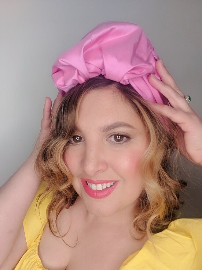 Pink silk summer turban 