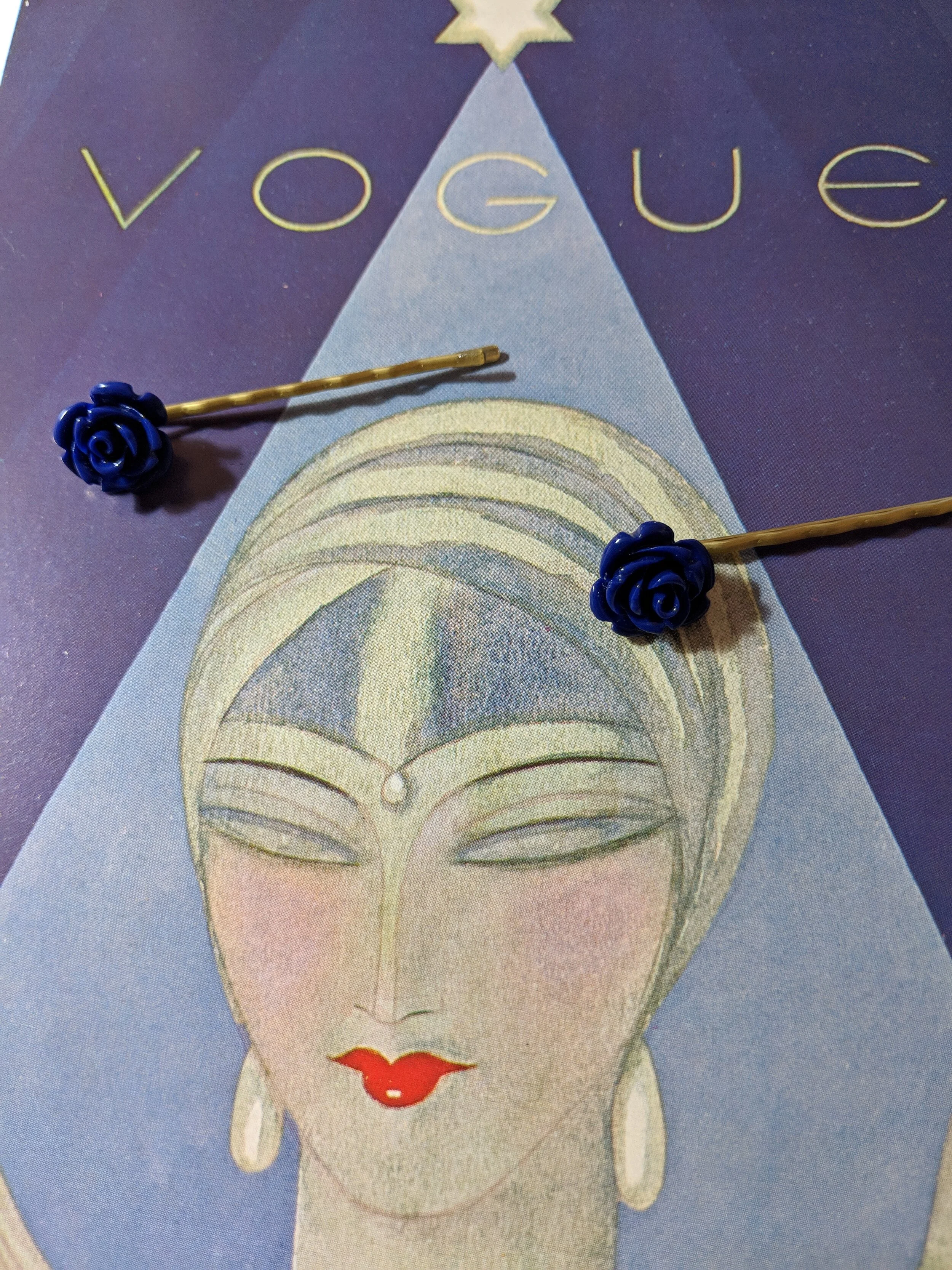 The House Of Hats Blue Rose Hair Pins Accessories Sydney Women's Accessories .jpg