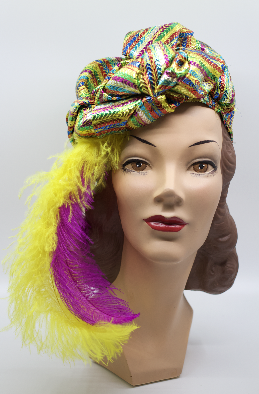 The House Of Hats Ziggy Yellow Feather Turban Biba 60s style hat Millinery Sydney .png