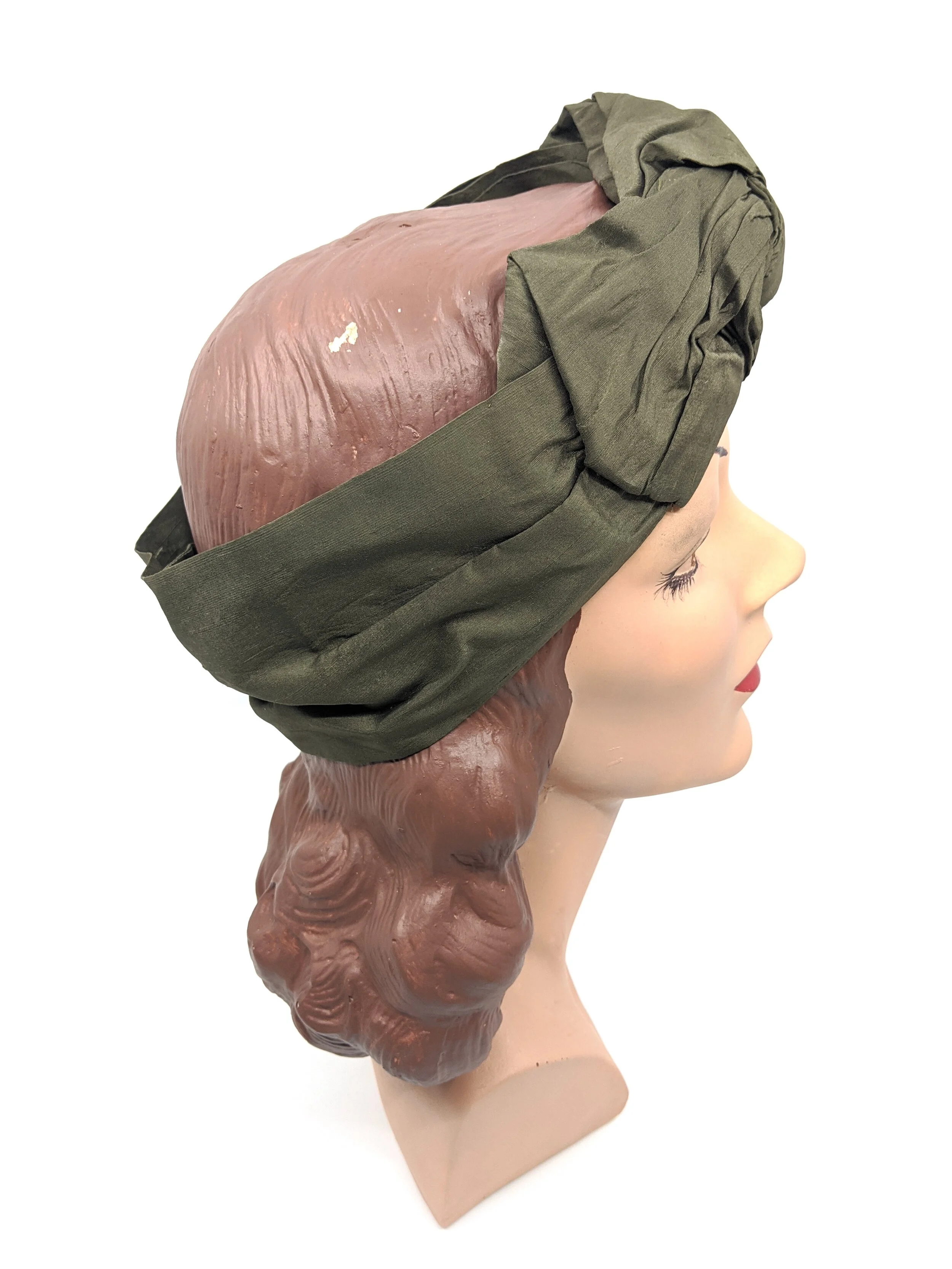 The House of Hats Olive Green Turban Headpiece Millinery Sydney .jpg
