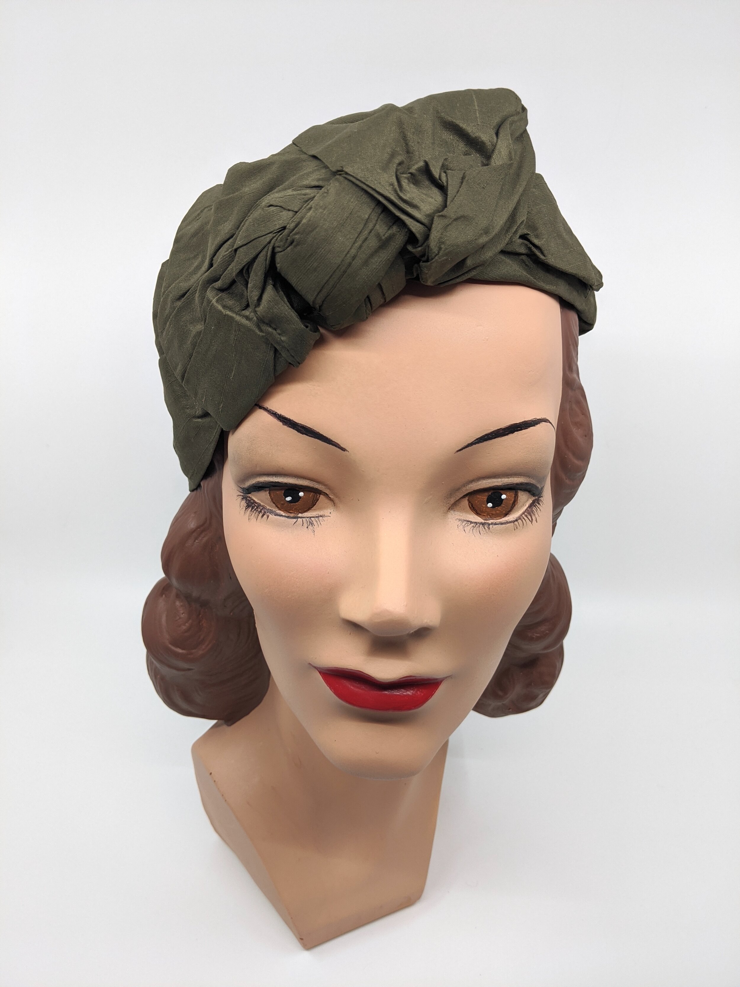 The House Of Hats Olive Silk Turban Headpeice Millinery Sydney .jpg