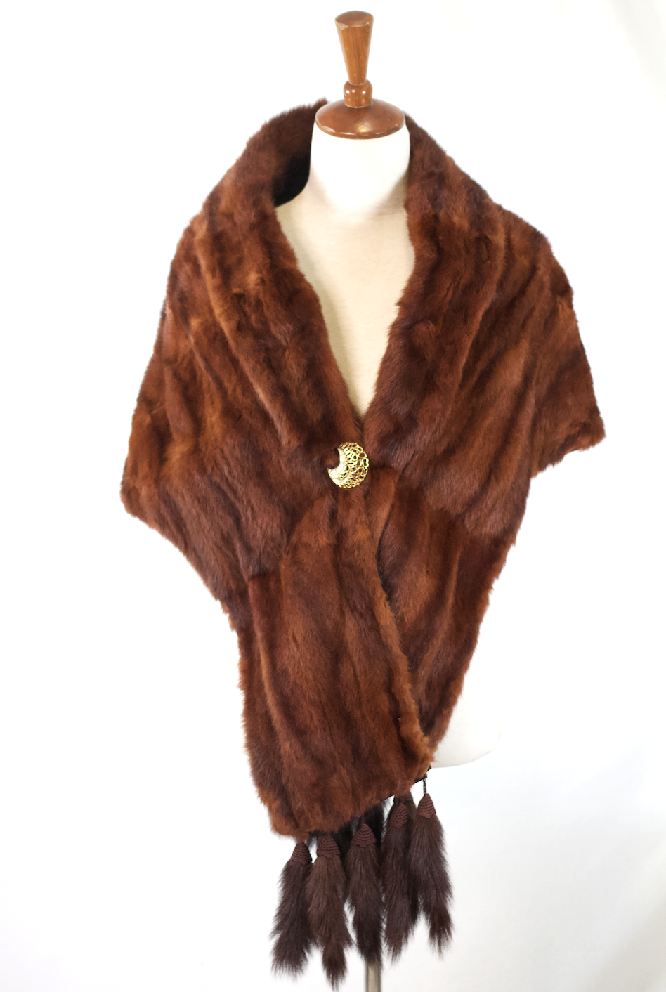 Vintage Art Deco 1940s ' Heilman Sydney ' Brown Mink Fur Stole Wrap with Crochet tassels Winter Fur Wrap