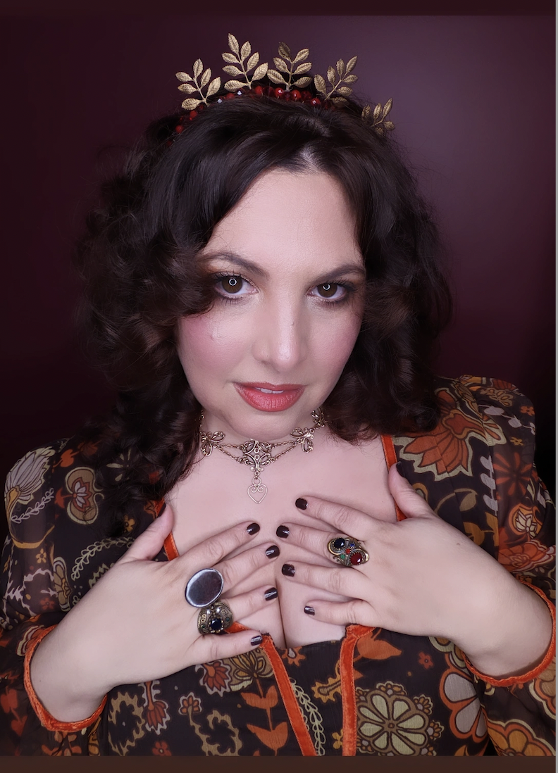 ' WOODLANDS ' Brass Gold Leaf Red Crystal Crown