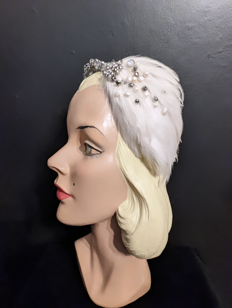 ' SWAN LAKE ' Feather Pearl Crystal Headpiece