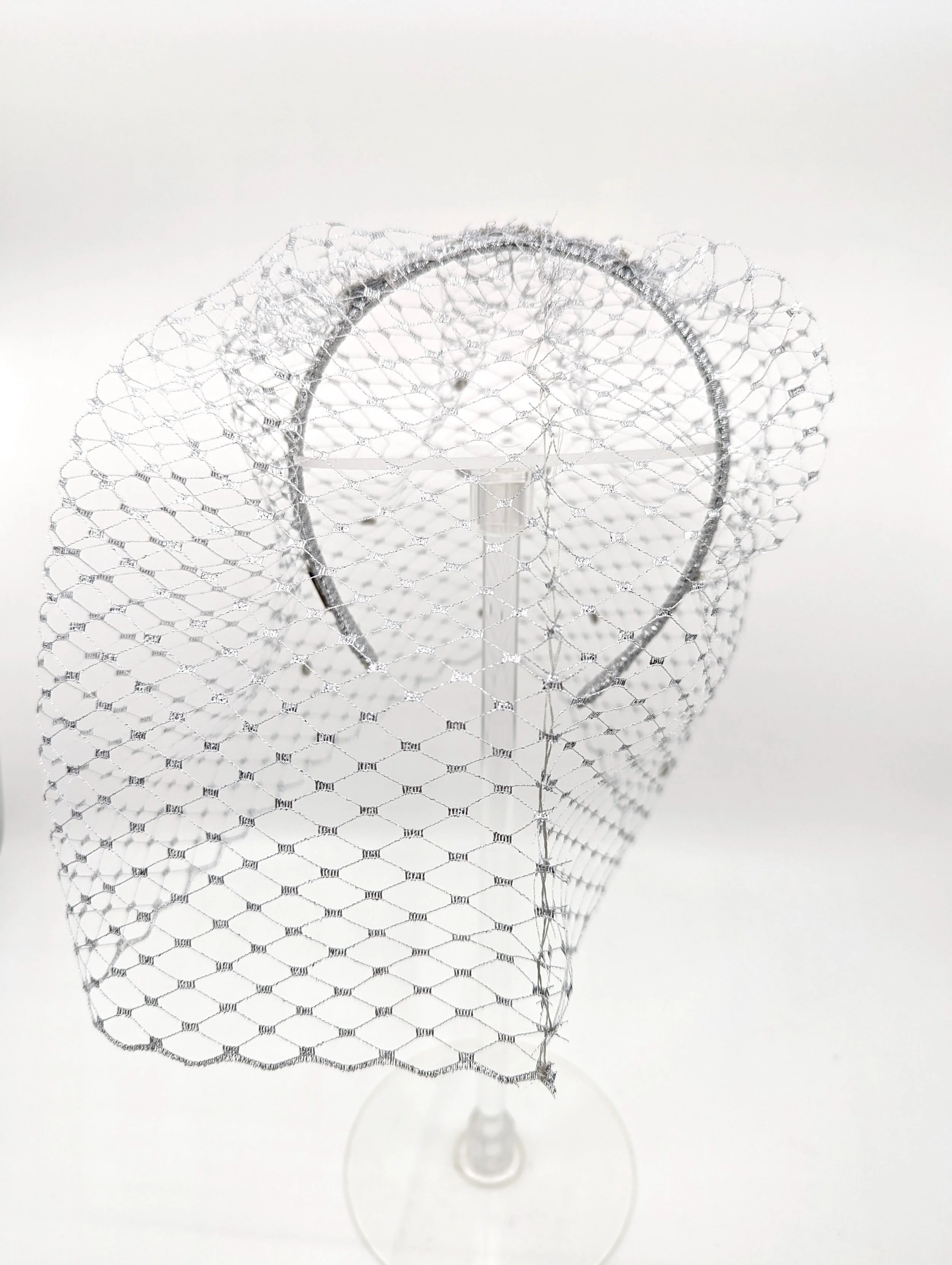 Silver Metallic Veil Rhinestone Headpiece Millinery Sydney