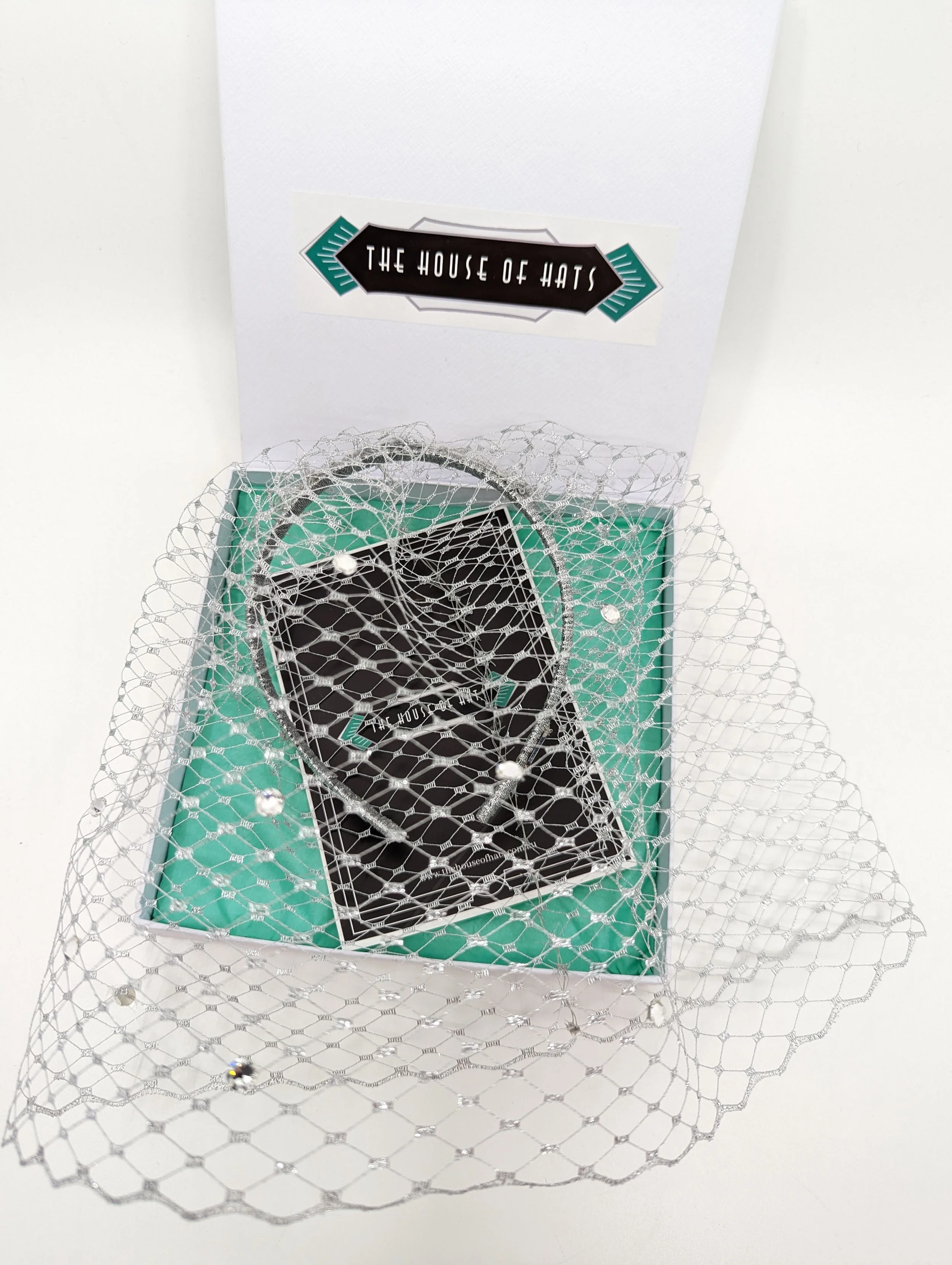 Silver Metallic Veil Rhinestone Headpiece Millinery Sydney