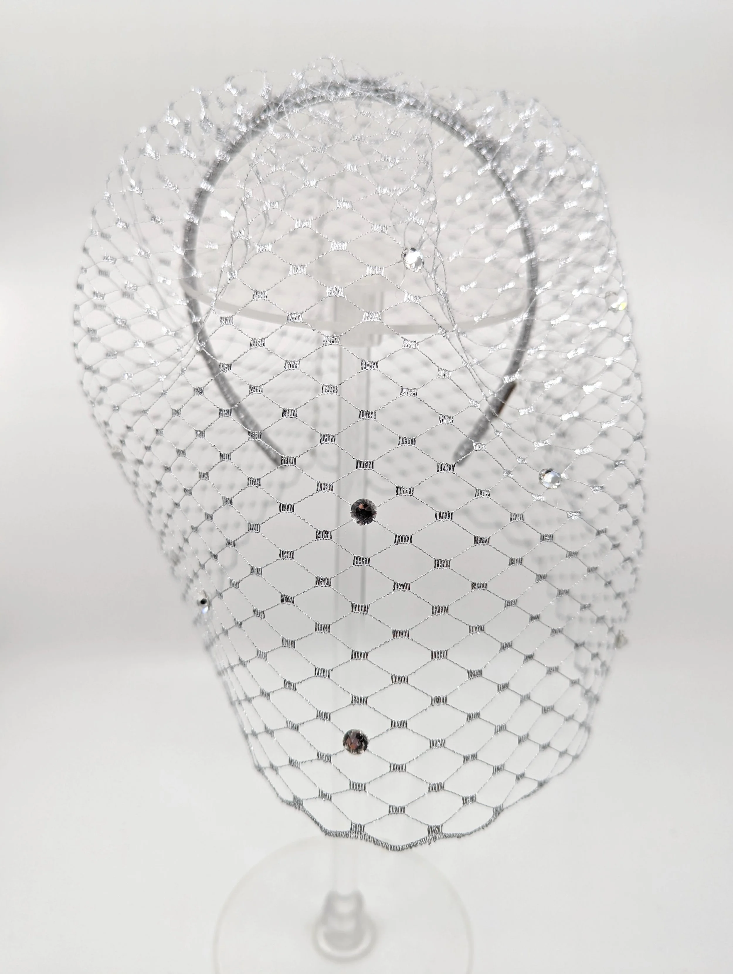 Silver Metallic Veil Rhinestone Headpiece Millinery Sydney