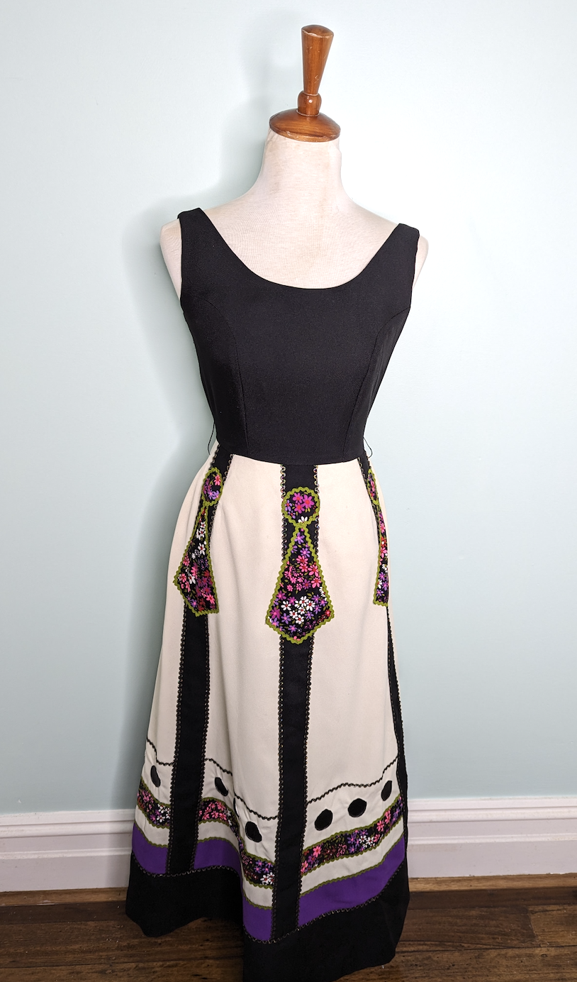 Vintage 1960s' Patchwork Maxi Dress by ' Mona Crawford of Sydney  -  Size S/XS