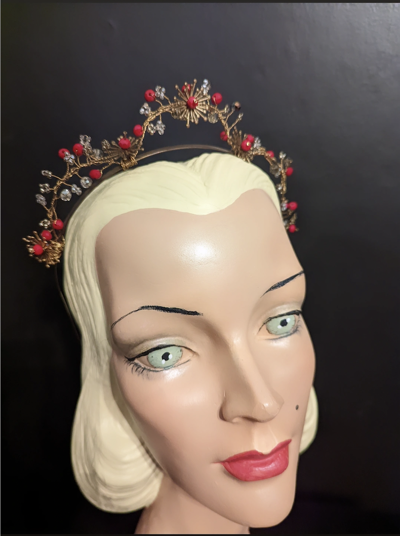 Brass Bridal Crown 1930s Style Tiara Vintage Style Brass Gold Raised